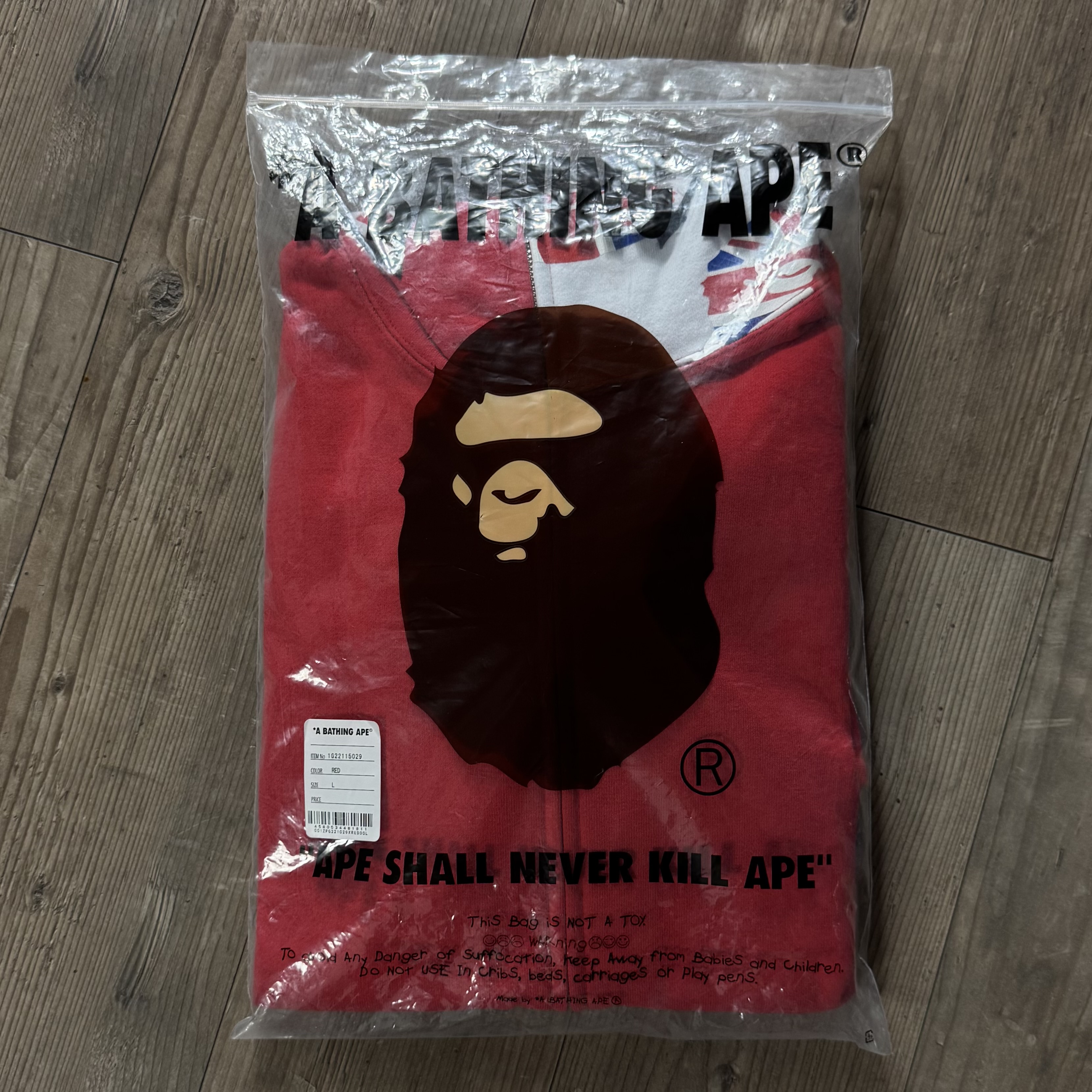 (L) Bape London Union Jack Shark Full Zip Hoodie Red 2020