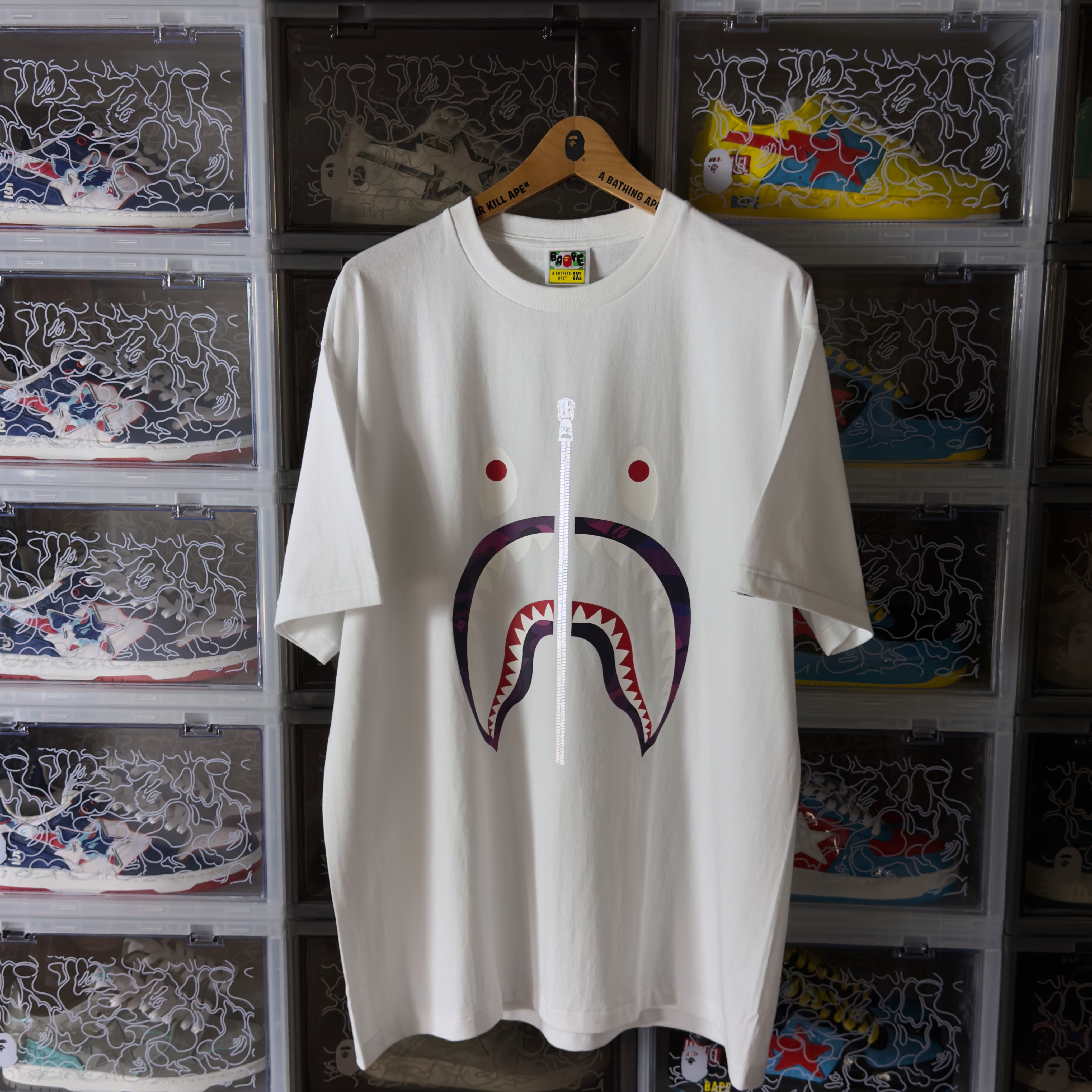 (XXL) Bape Color Camo Shark Tee White/Purple