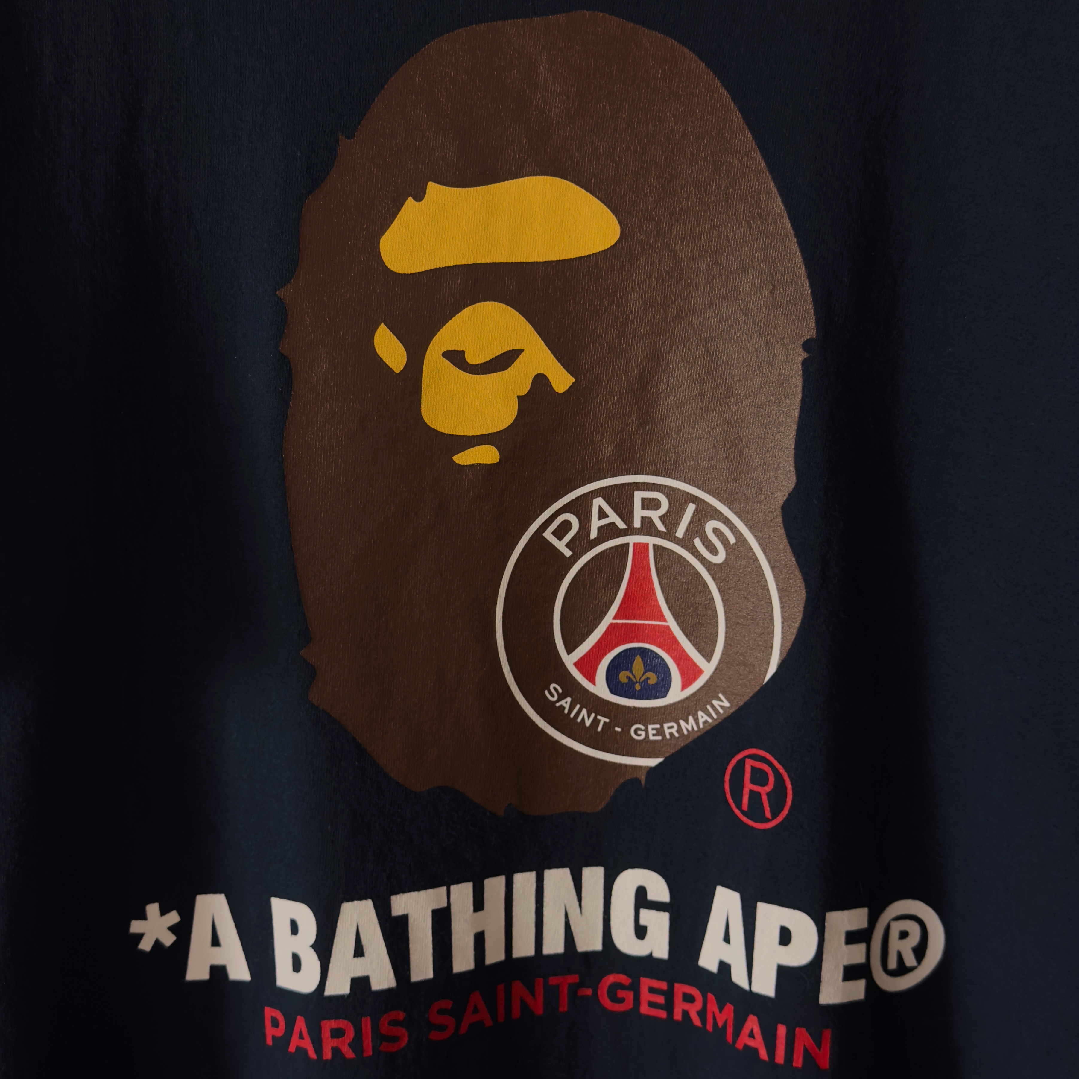 (L) Bape x PSG Ape Head Tee Navy 2018