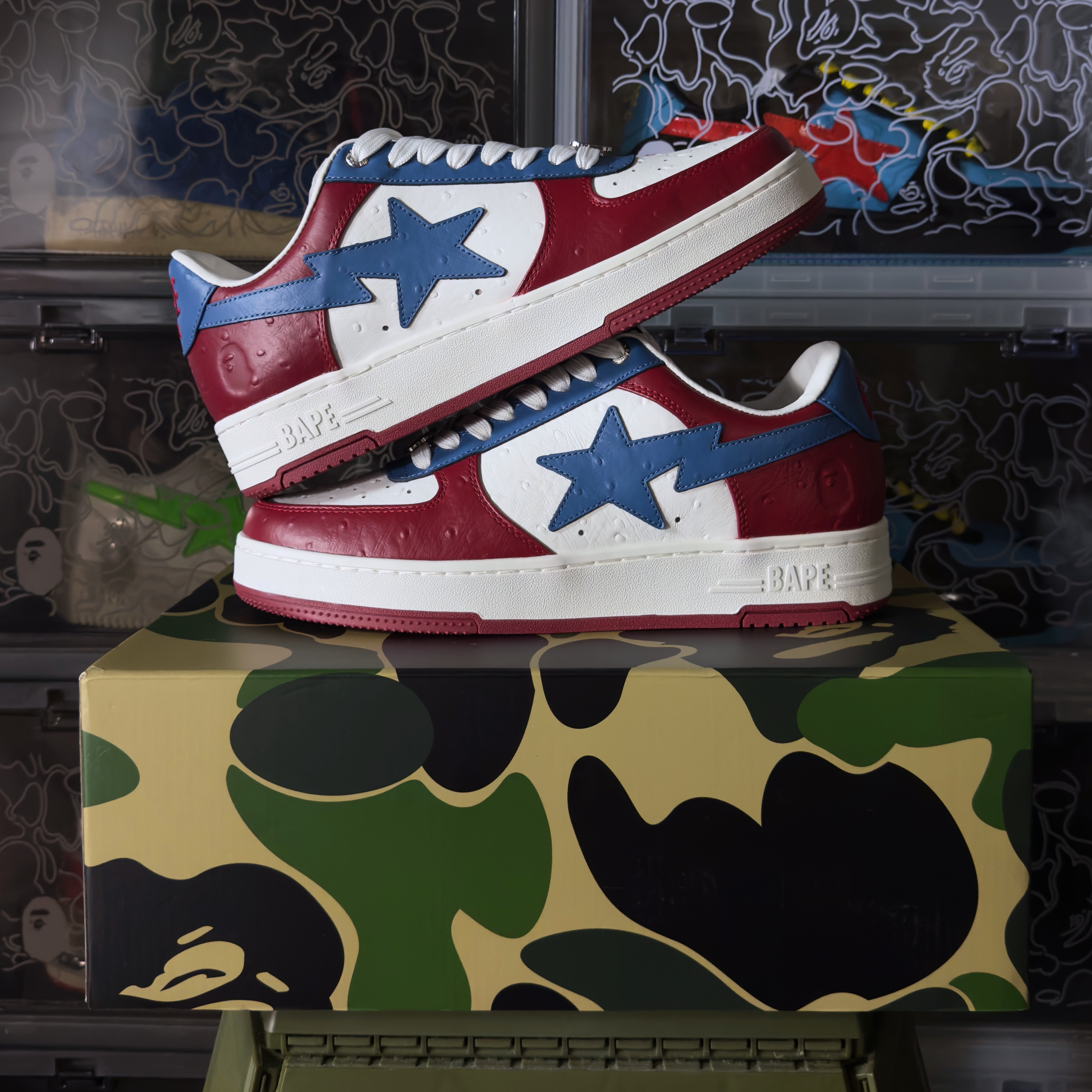 (44/45) A Bathing Ape Bapesta #3 Ostrich Red 2025