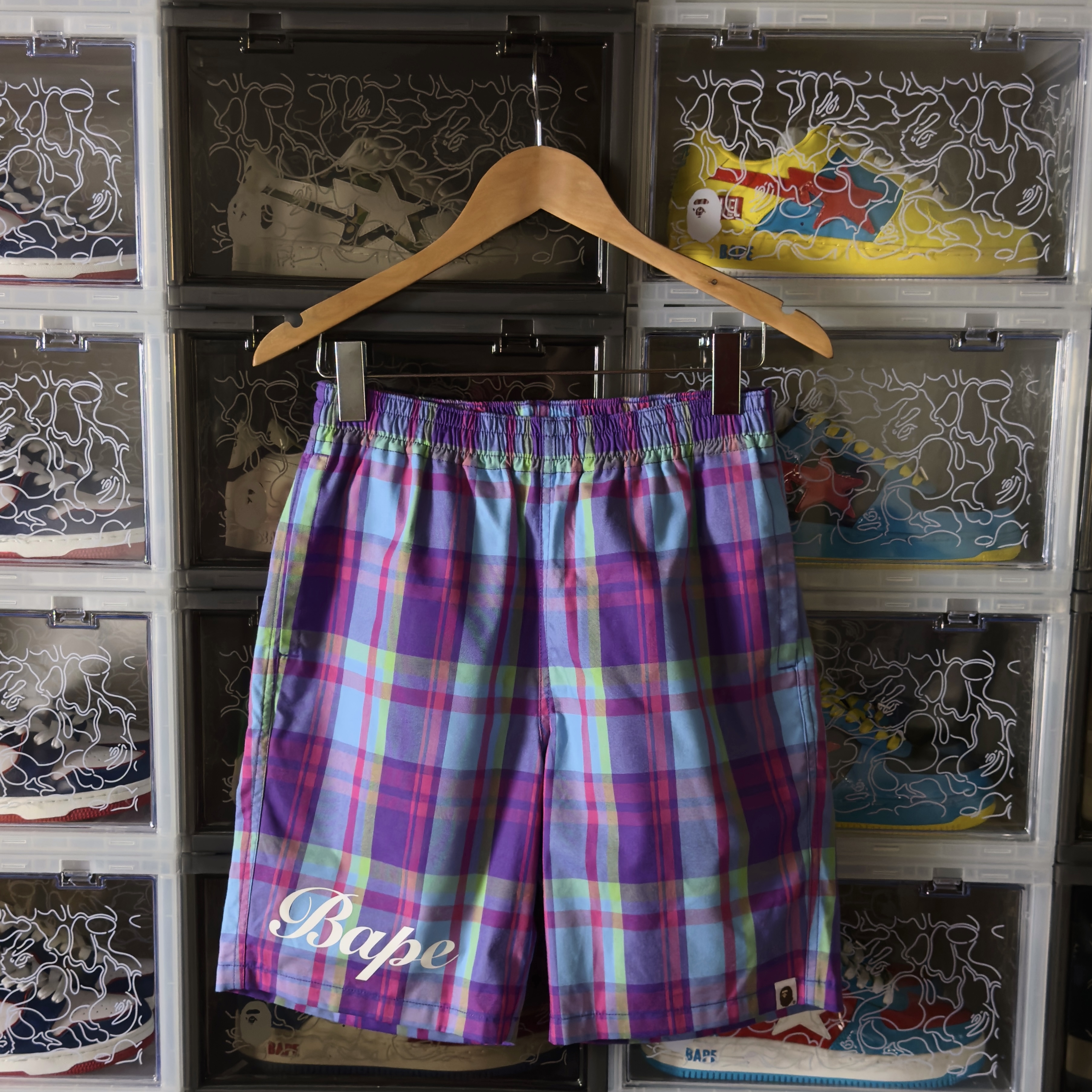 (S) Bape Check Shorts Purple 2021
