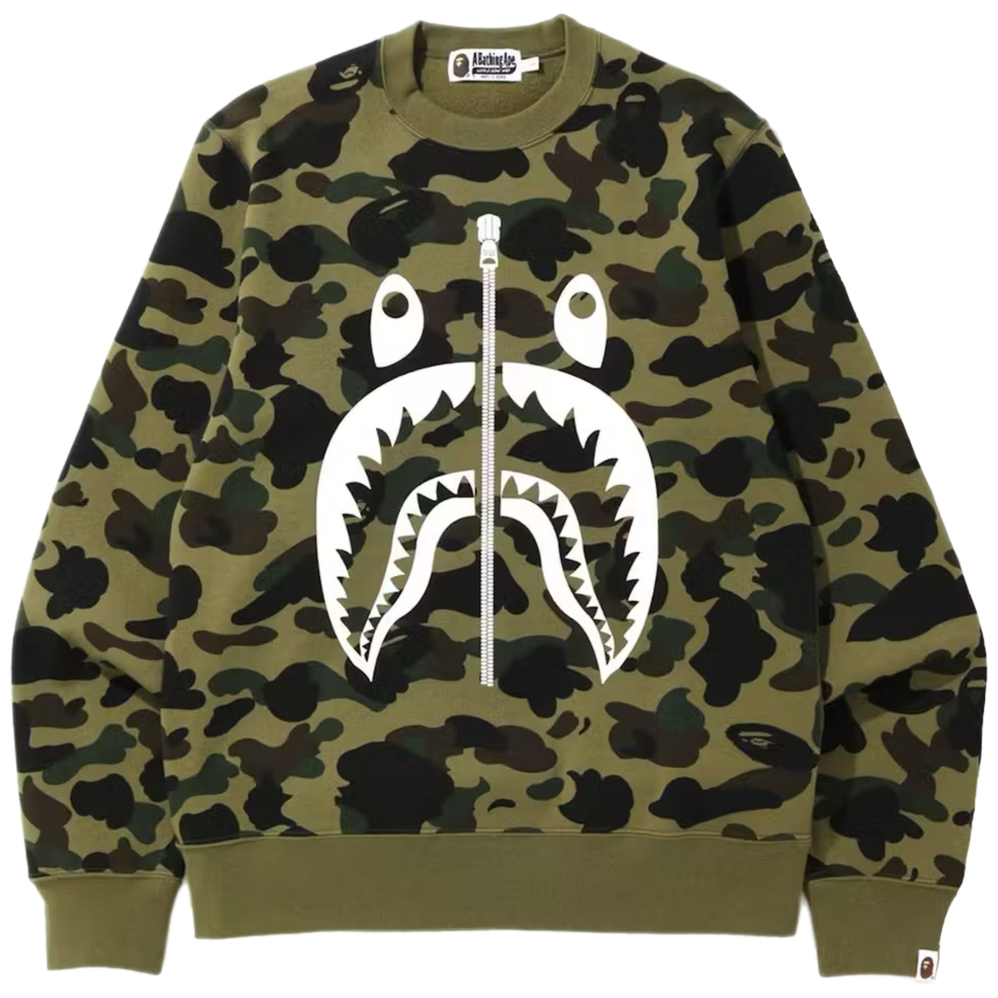 (S) Bape 1st Camo White Shark Crewneck Green 2019