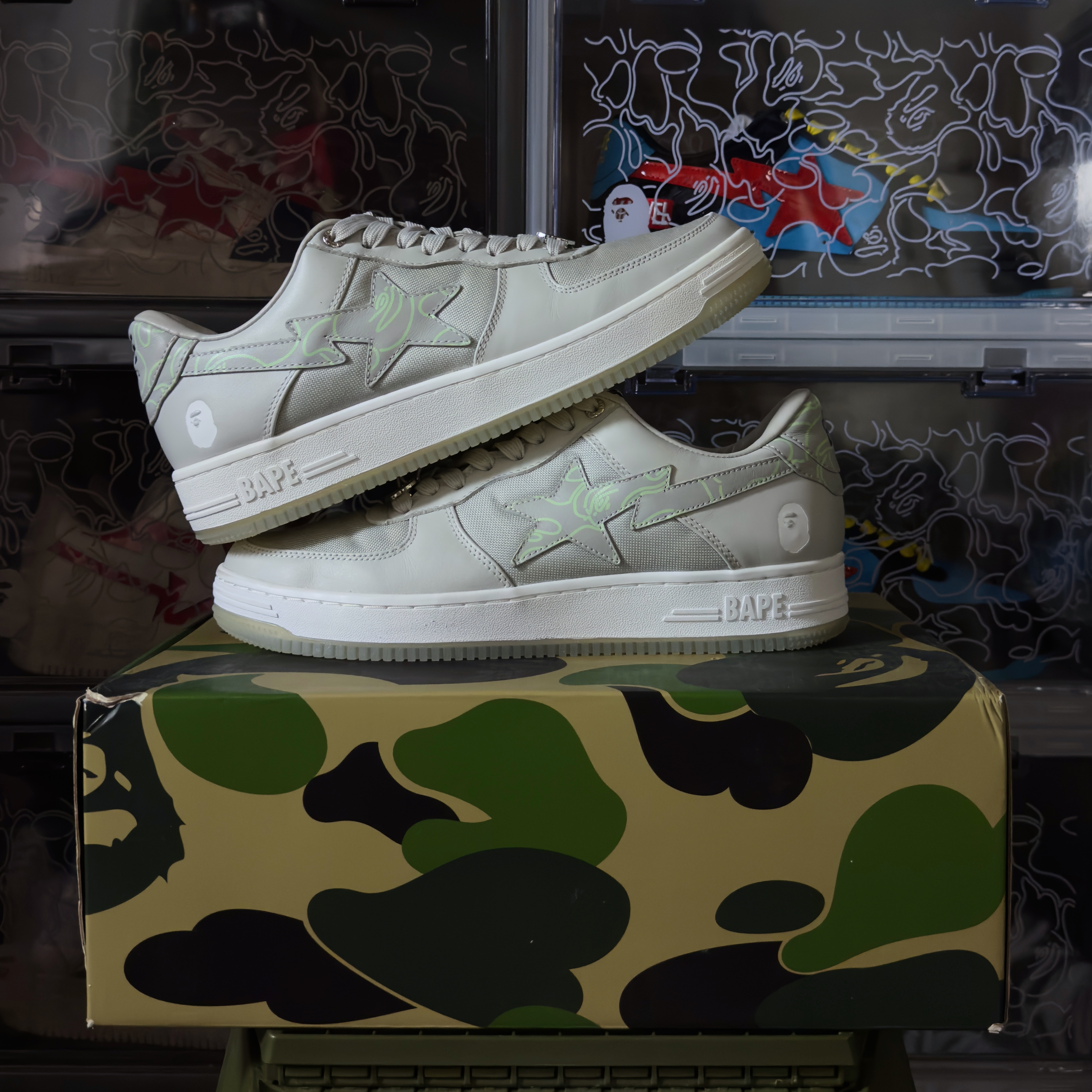 (44) A Bathing Ape Bapesta Text Code Camo Grey 2022