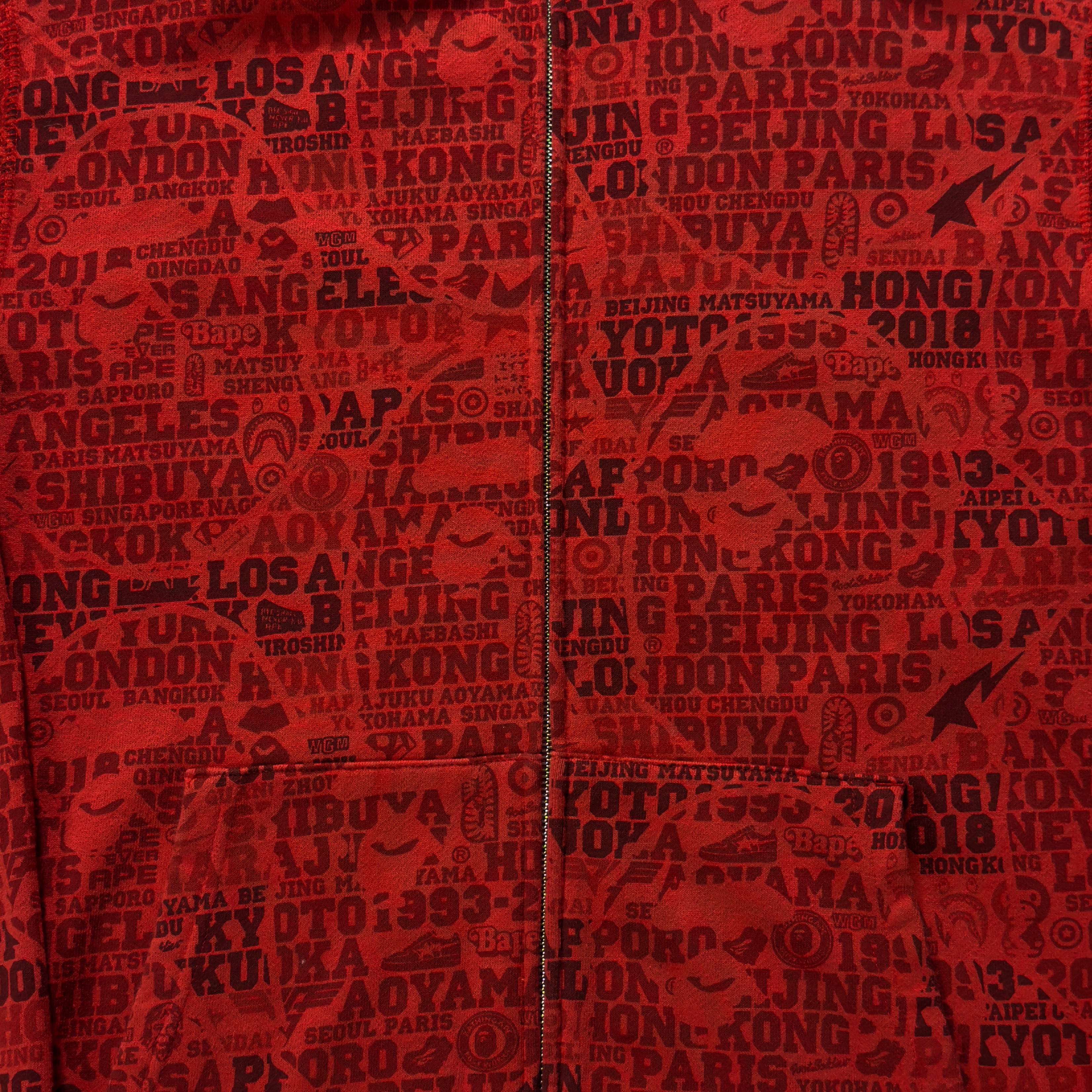 (XL) Bape XXV Cities Camo Shark Full Zip Hoodie Red 2018