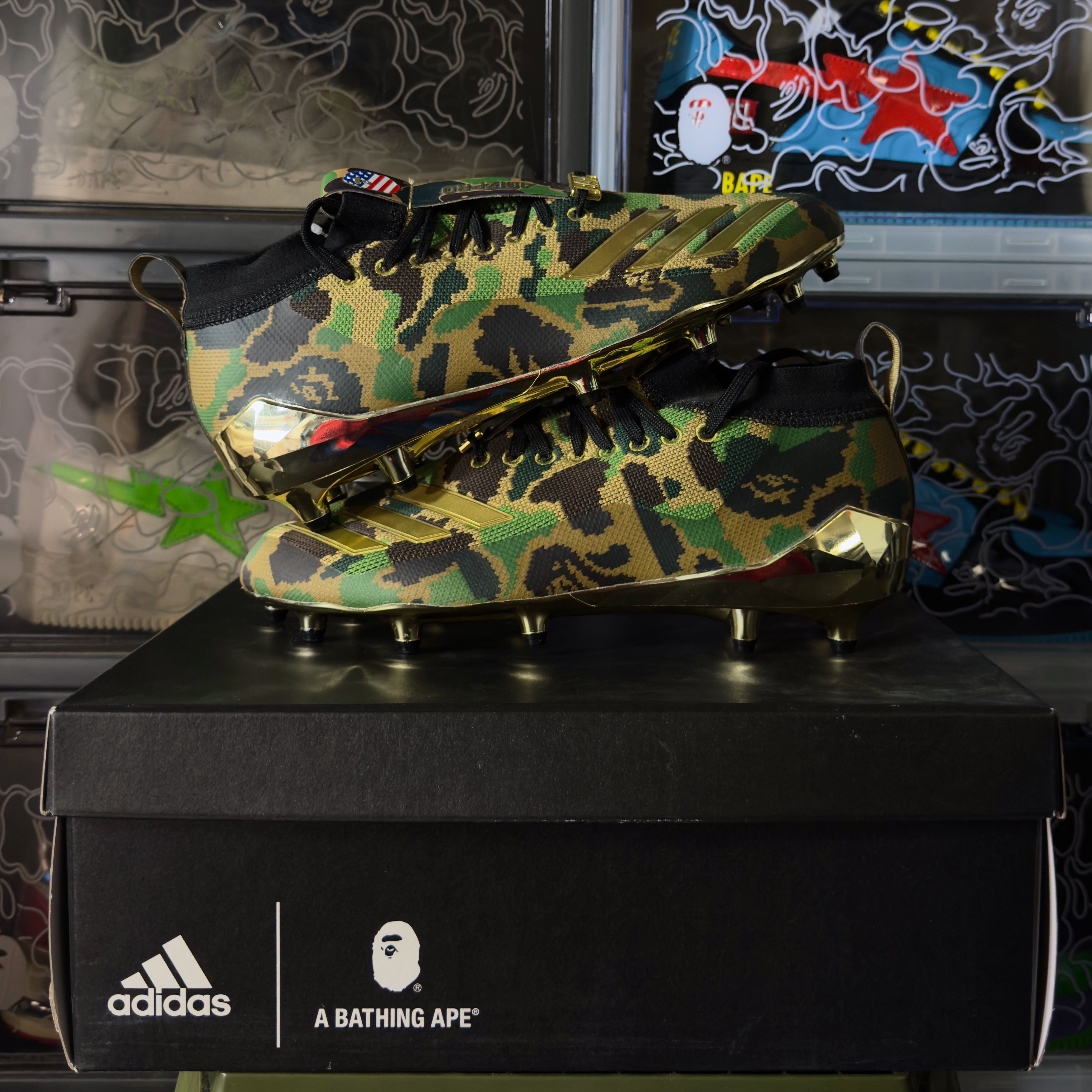 (41,5) Bape x Adidas Camo Cleats Green 2019