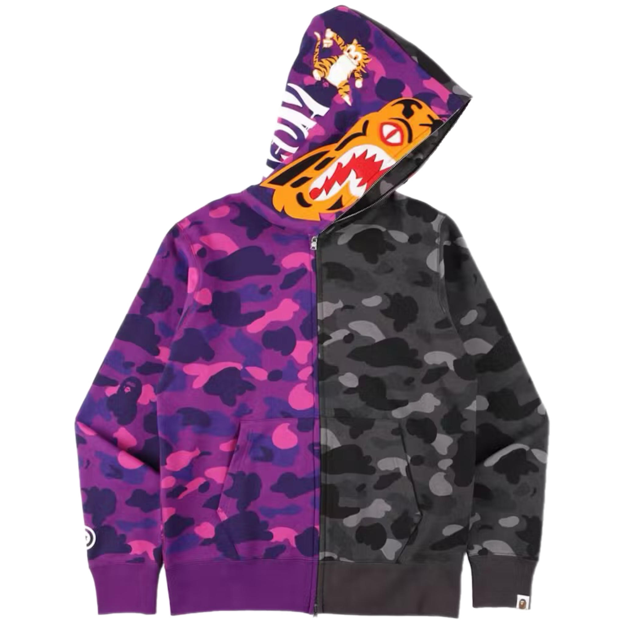 (S) Bape Color Camo Tiger Shark Full Zip Hoodie Purple 2021