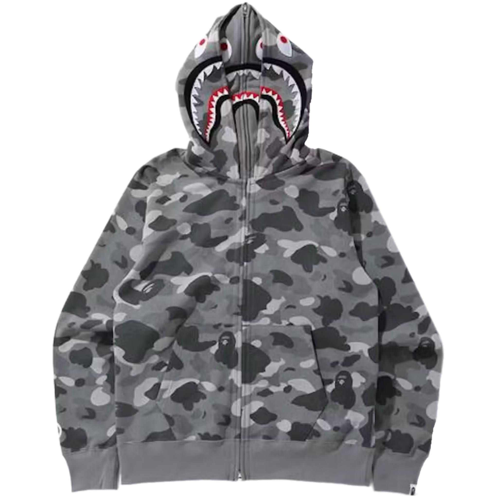 (S) Bape Color Camo Shark Wide Full Zip Double Hoodie Gray 2021