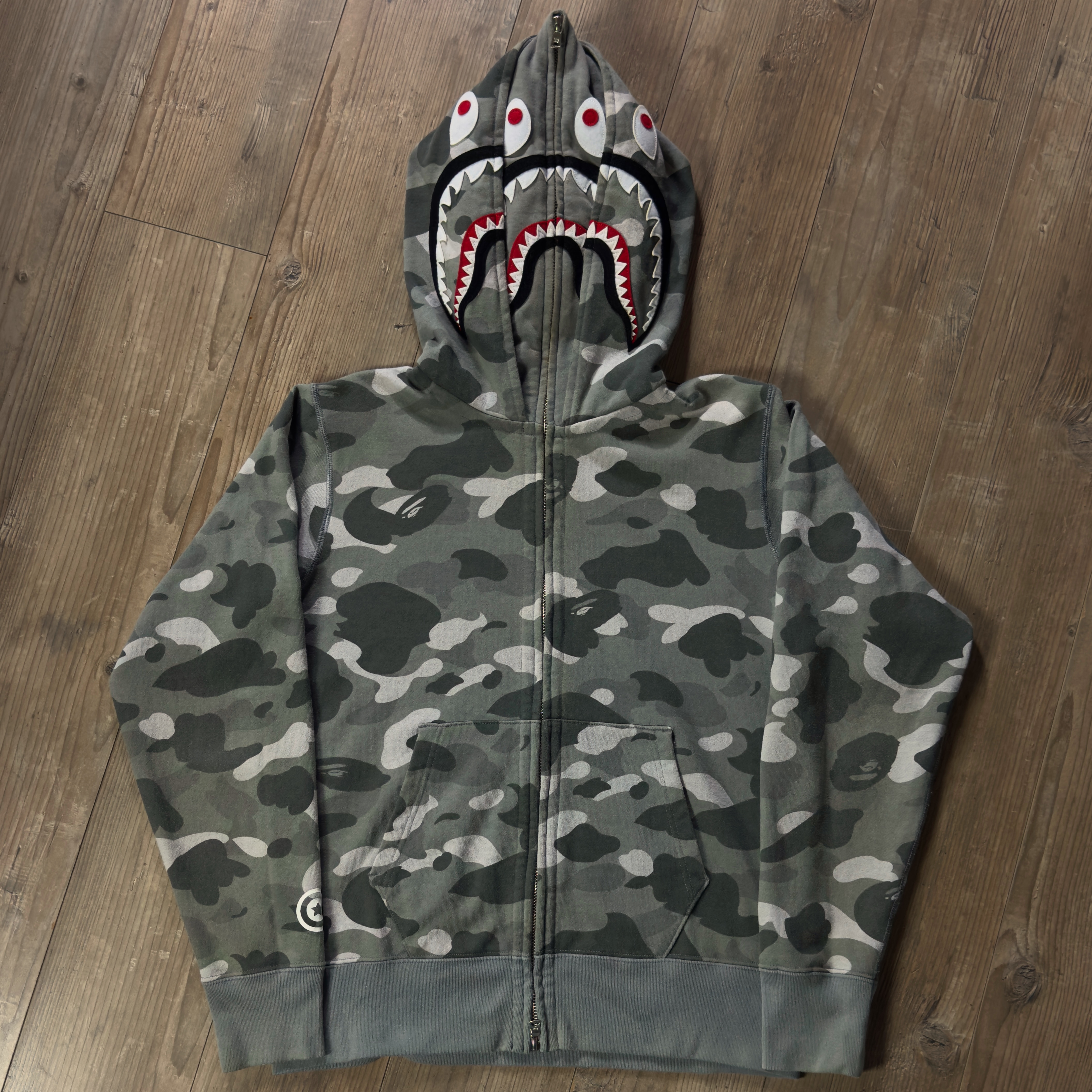 (S) Bape Color Camo Shark Wide Full Zip Double Hoodie Gray 2021