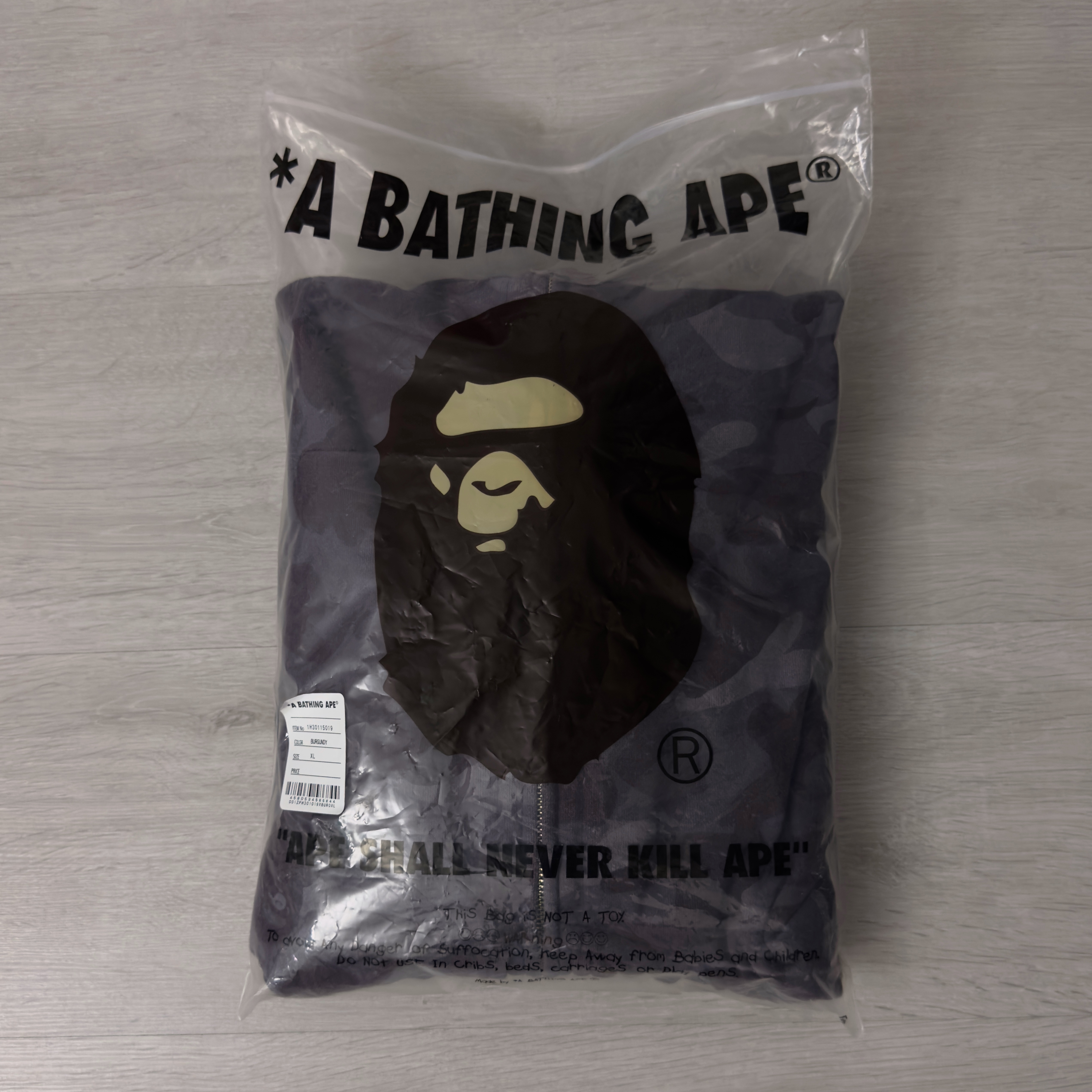 (XL) Bape Color Camo Shark Wide Full Zip Double Hoodie Burgundy 2021