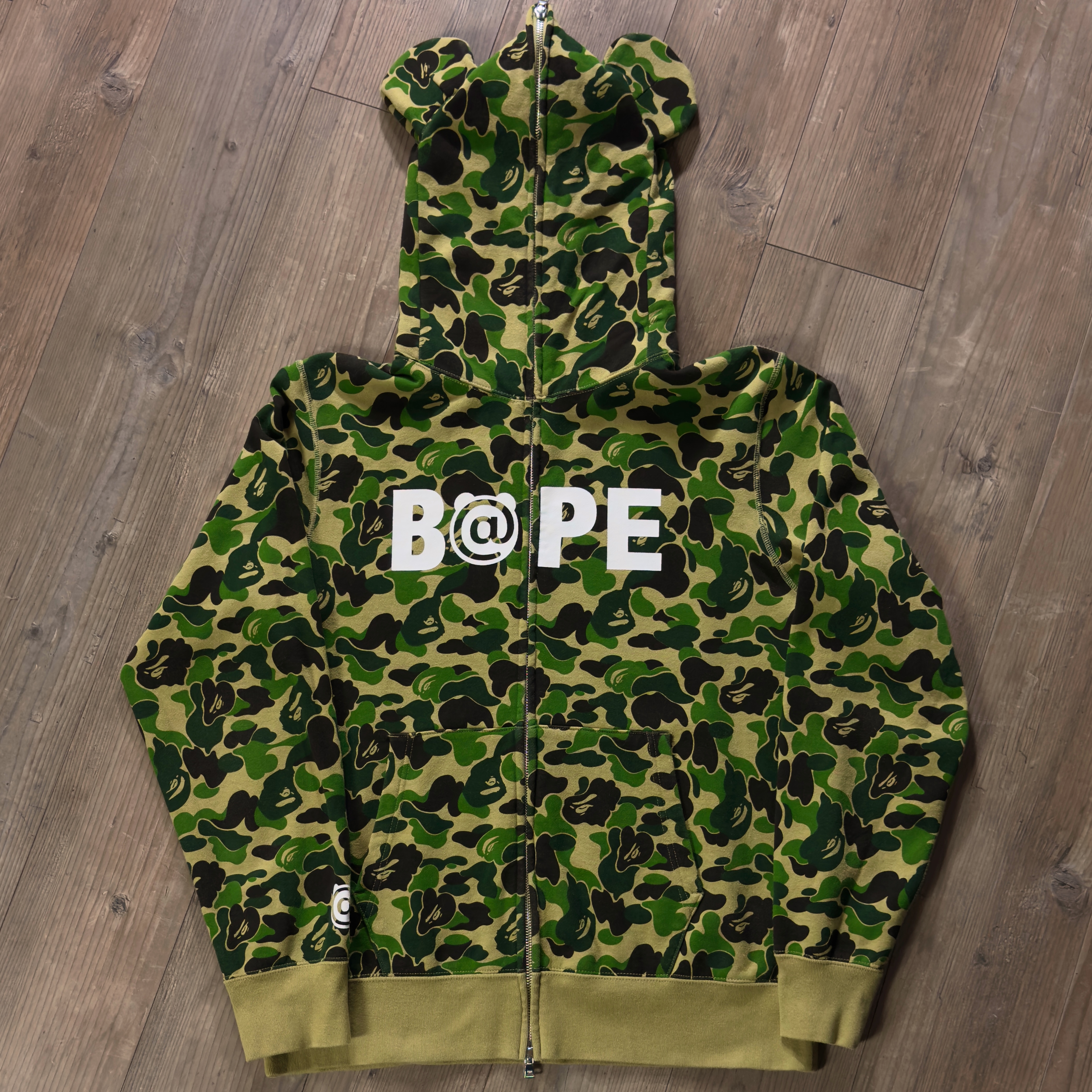 (XL) Bape x Medicom Toy Bear ABC Camo Full Zip Hoodie Green 2017