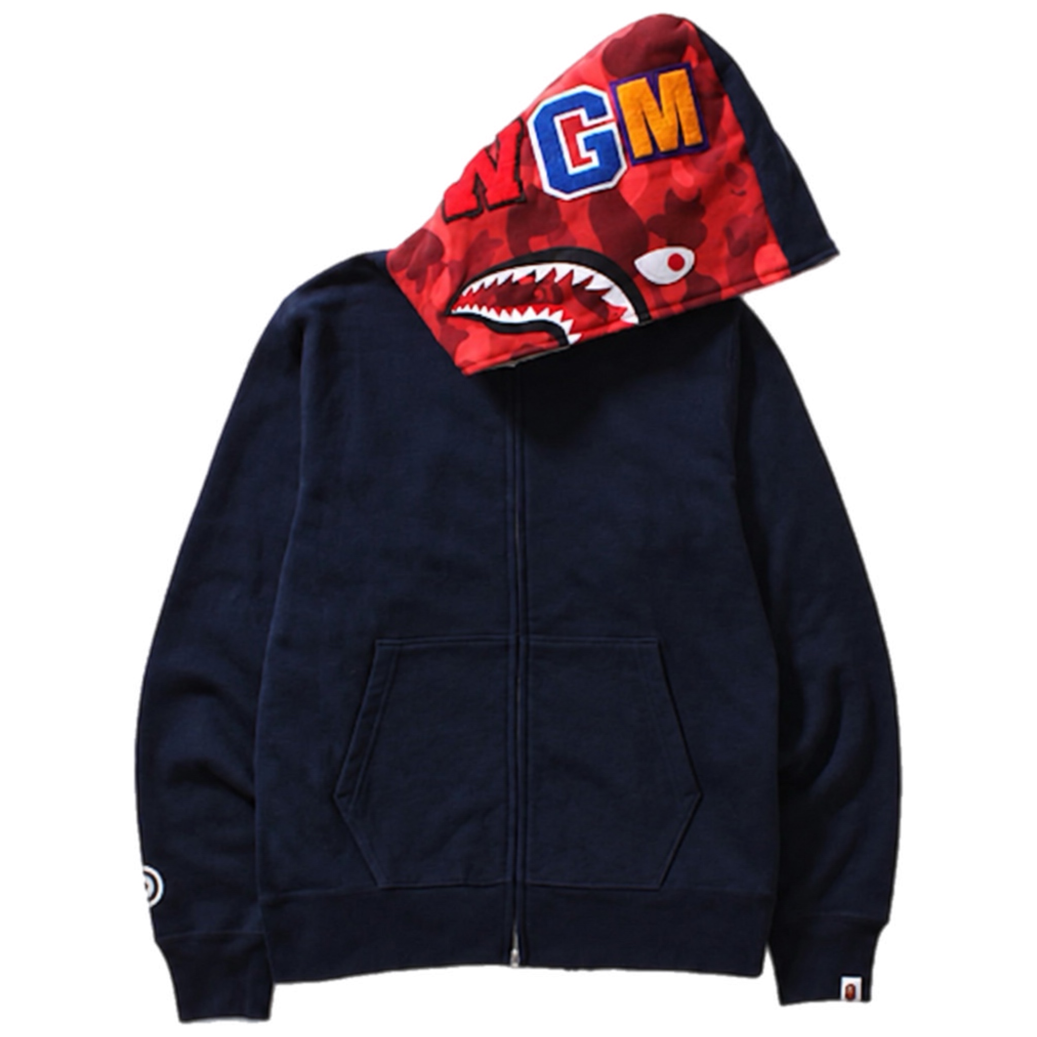 (L) Bape Shark Full Zip Hoodie Navy/Red