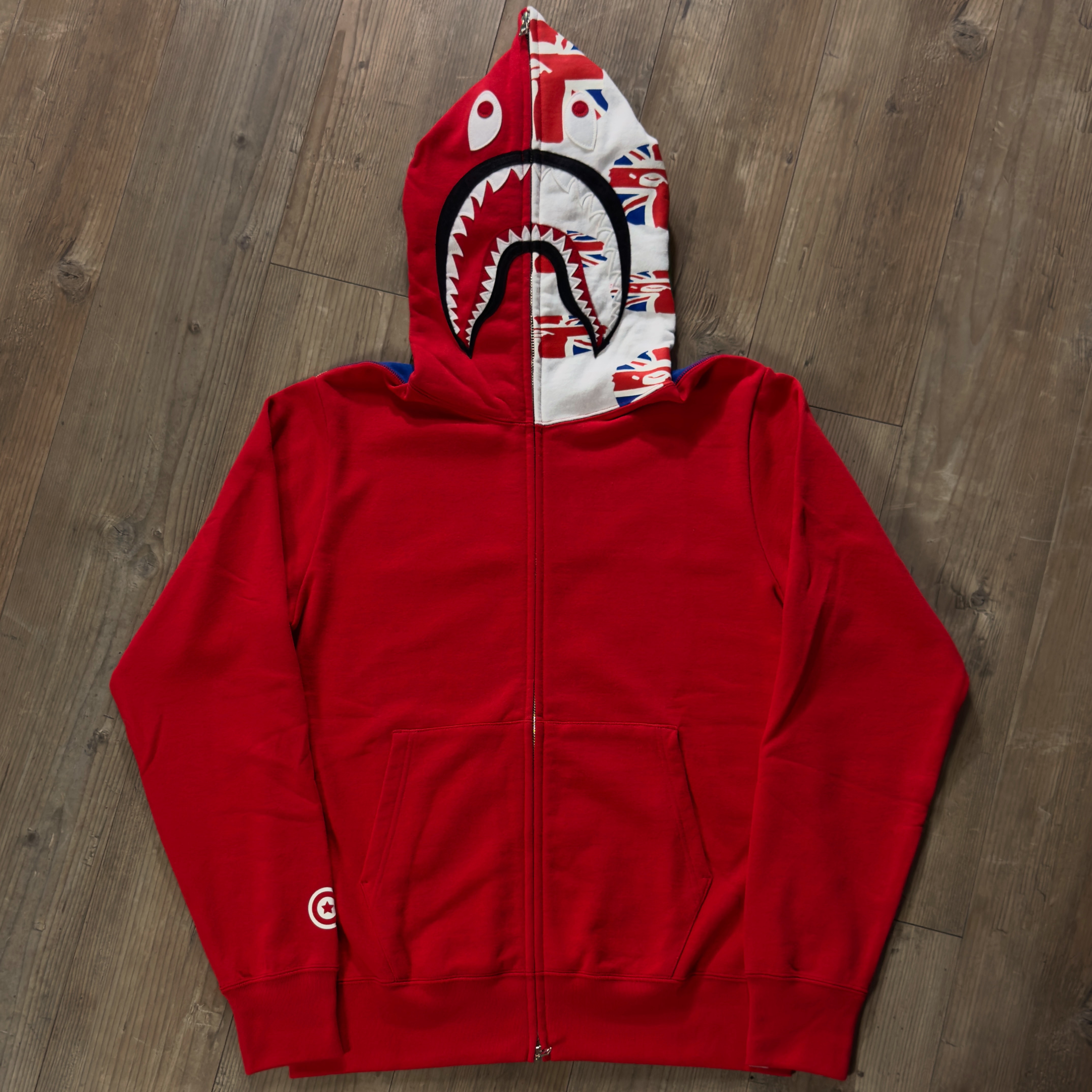 (L) Bape London Union Jack Shark Full Zip Hoodie Red 2020