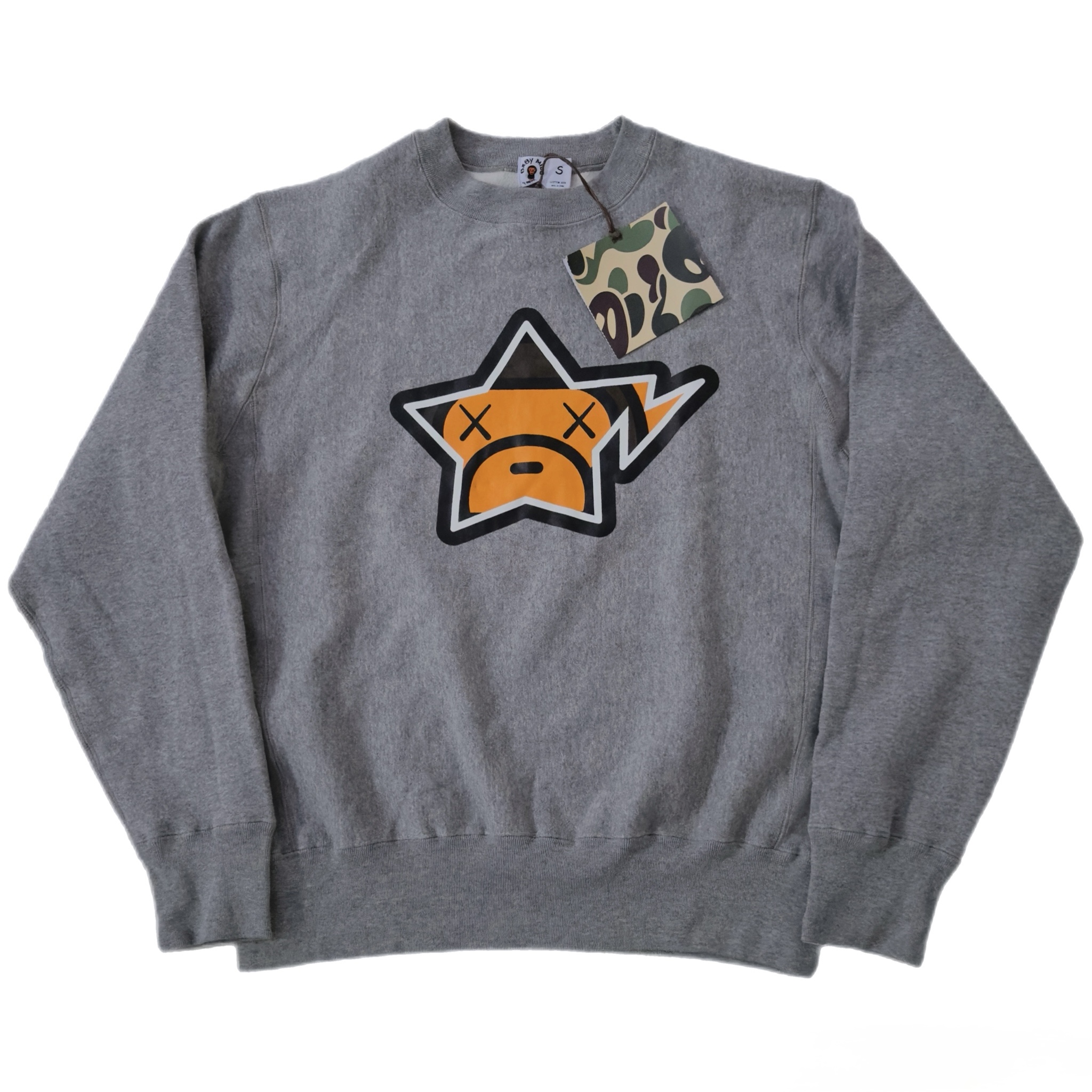 (S) Bape x Kaws Baby Milo Bapesta Face Logo Crewneck Grey