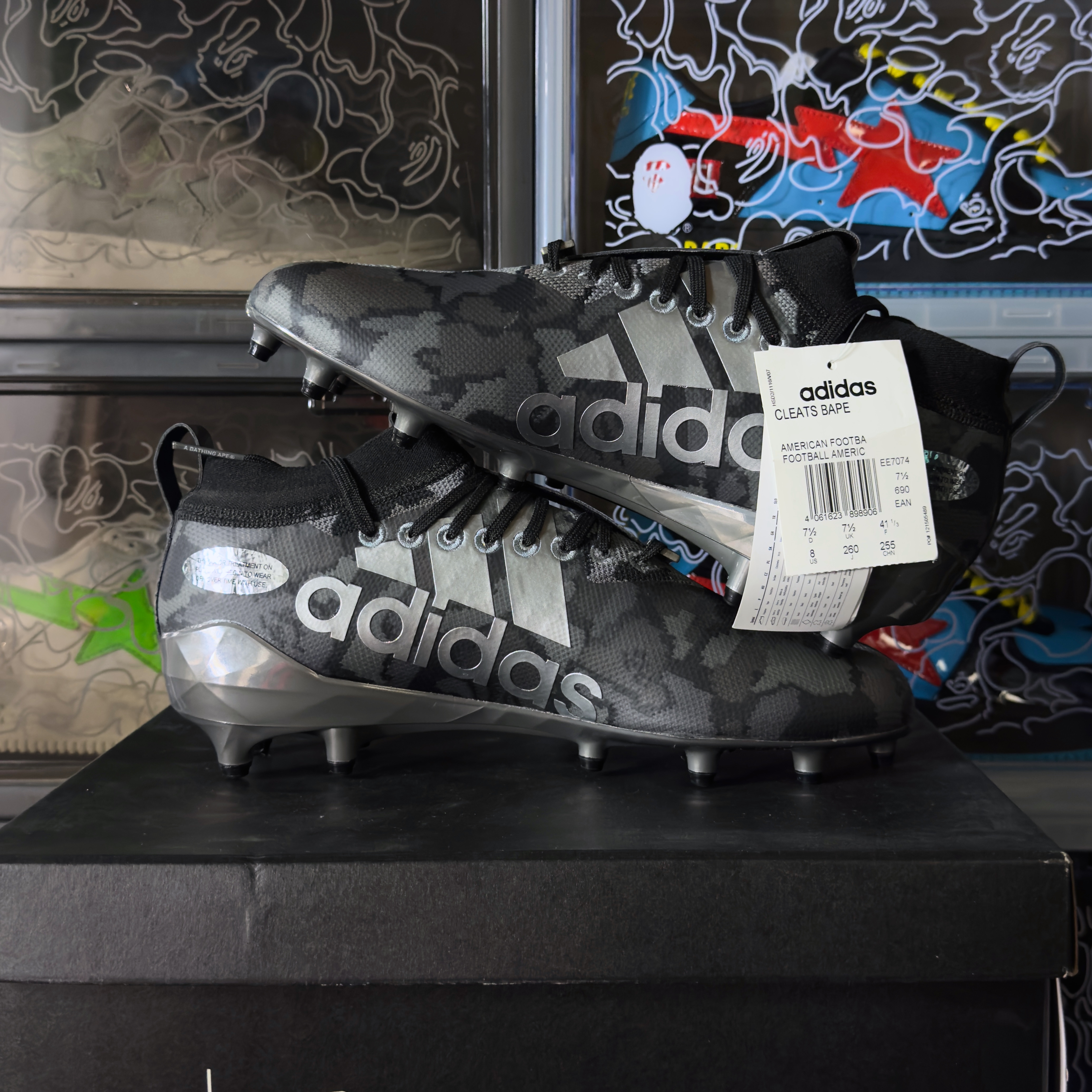 (41,5) Bape x Adidas Camo Cleats Black 2019