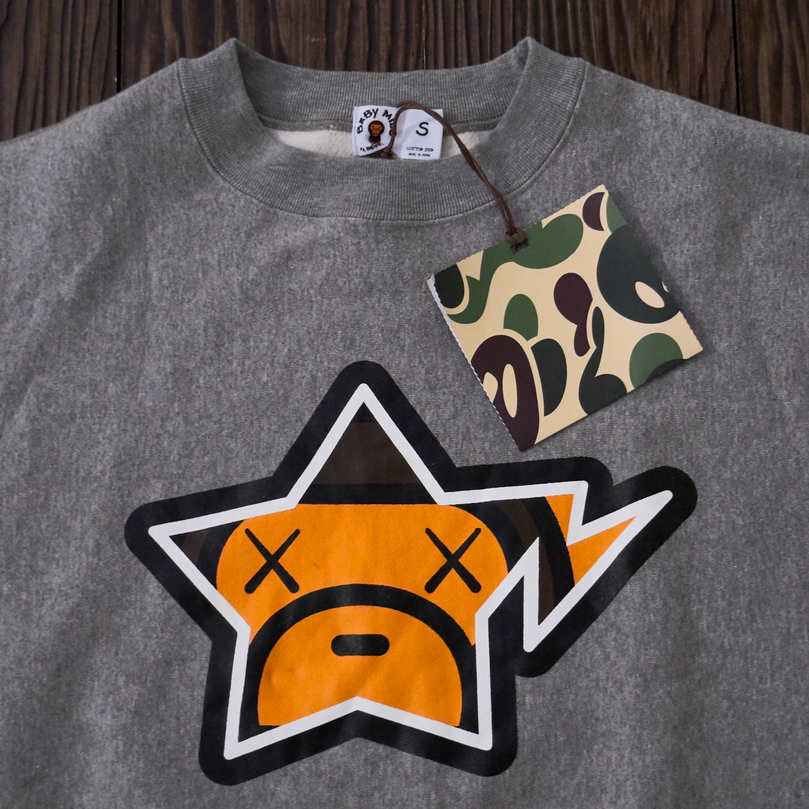 (S) Bape x Kaws Baby Milo Bapesta Face Logo Crewneck Grey