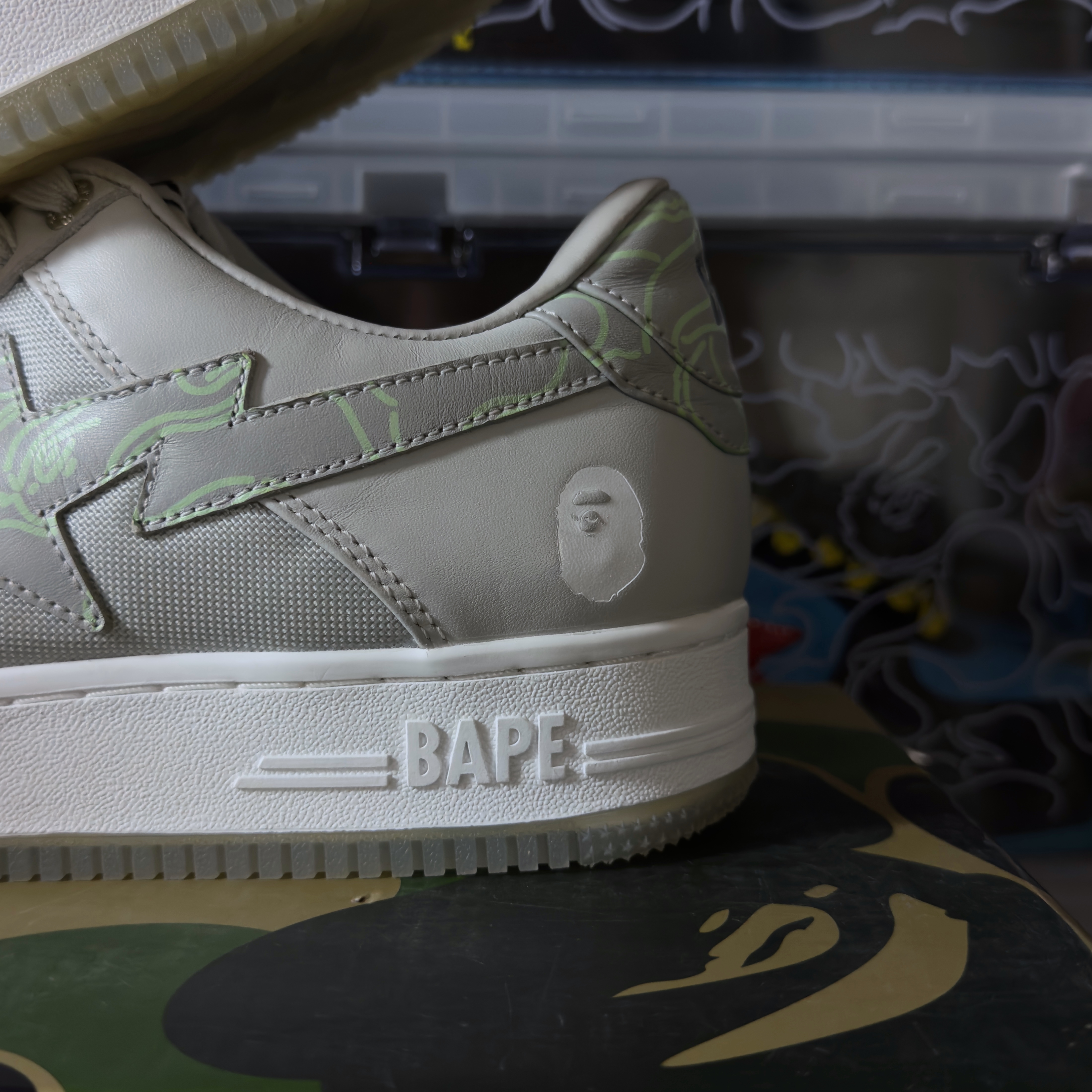 (44) A Bathing Ape Bapesta Text Code Camo Grey 2022