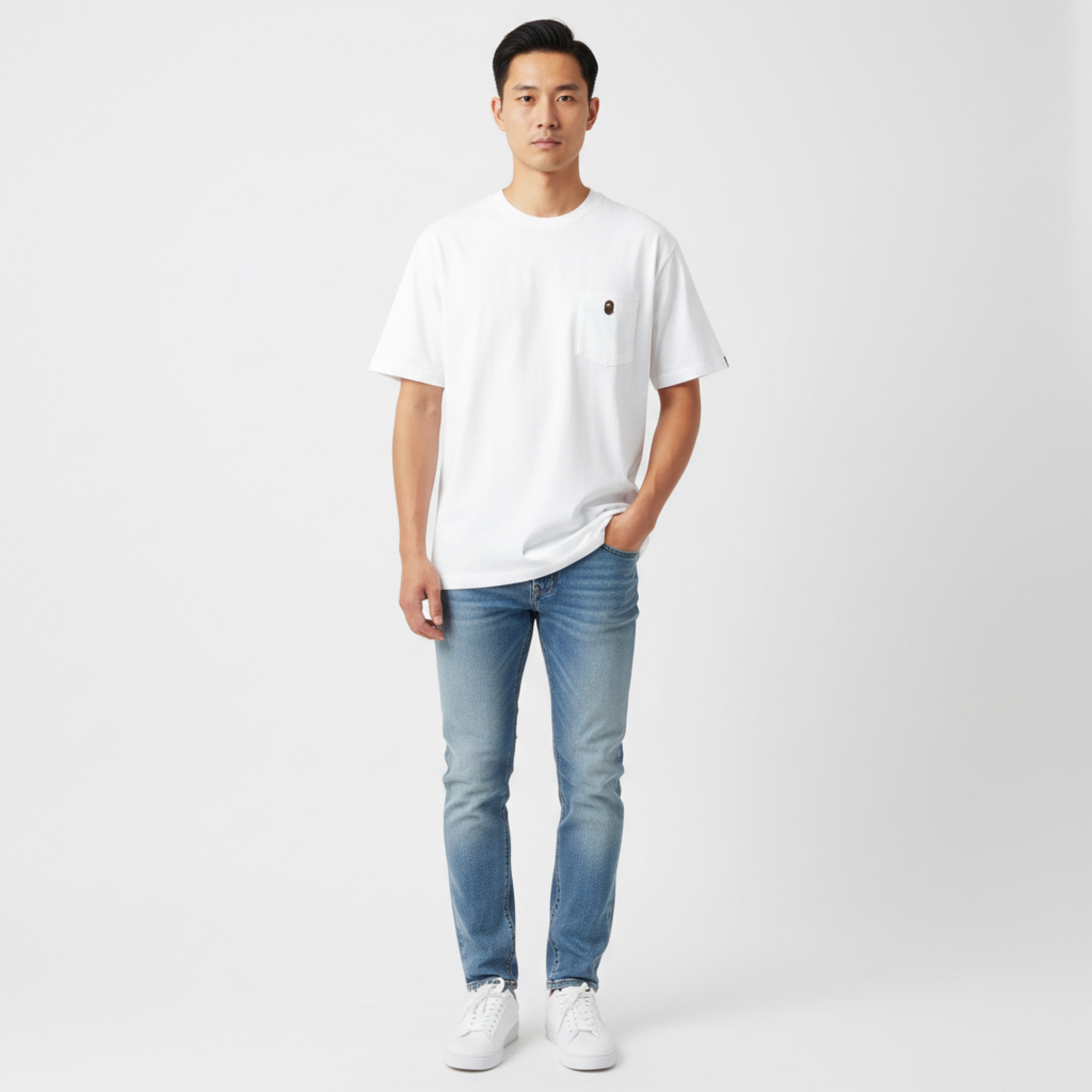 (XL) Bape Ape Head One Point Pocket Tee White