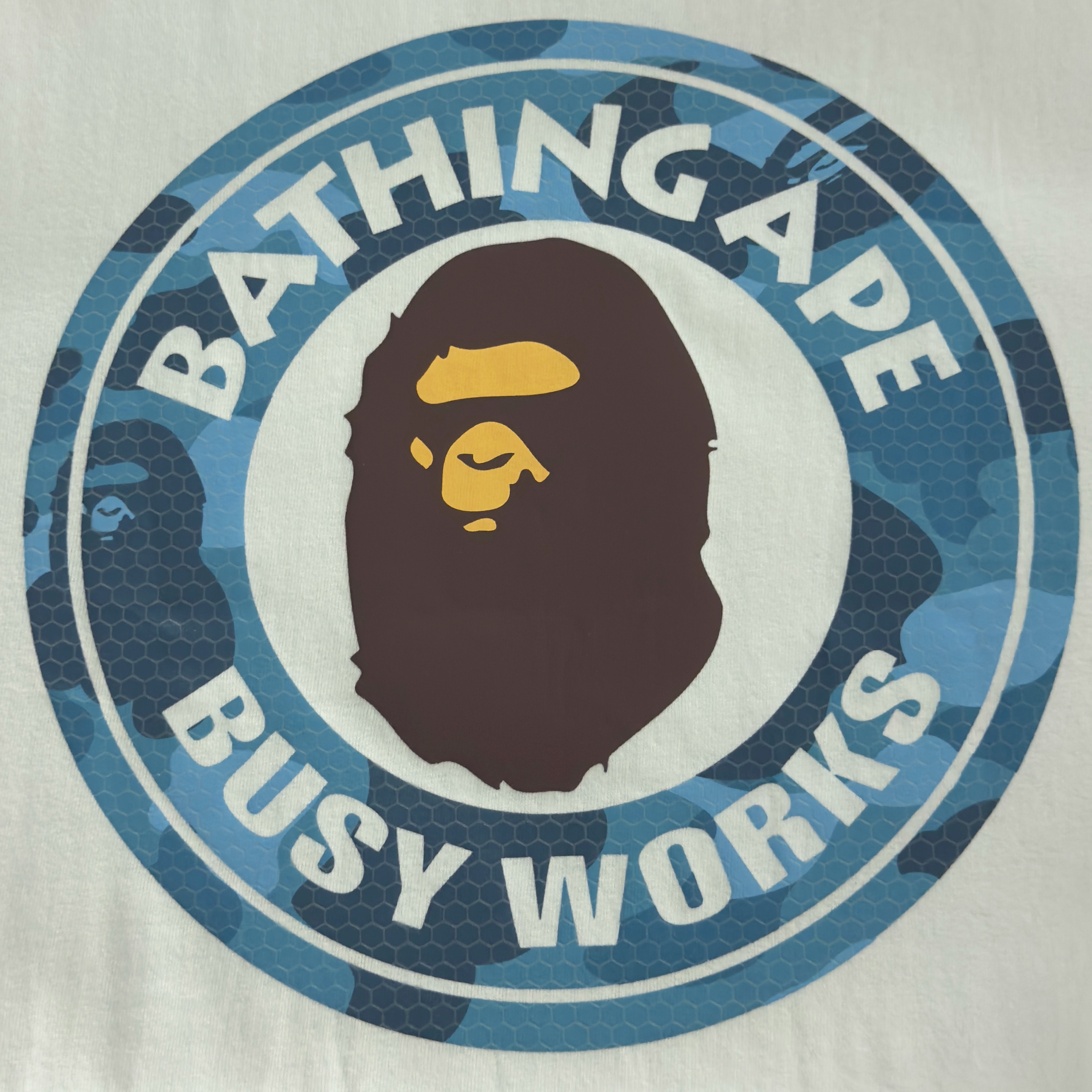 (XL) Bape Honeycomb Camo Busy Works Tee White/Blue 2023
