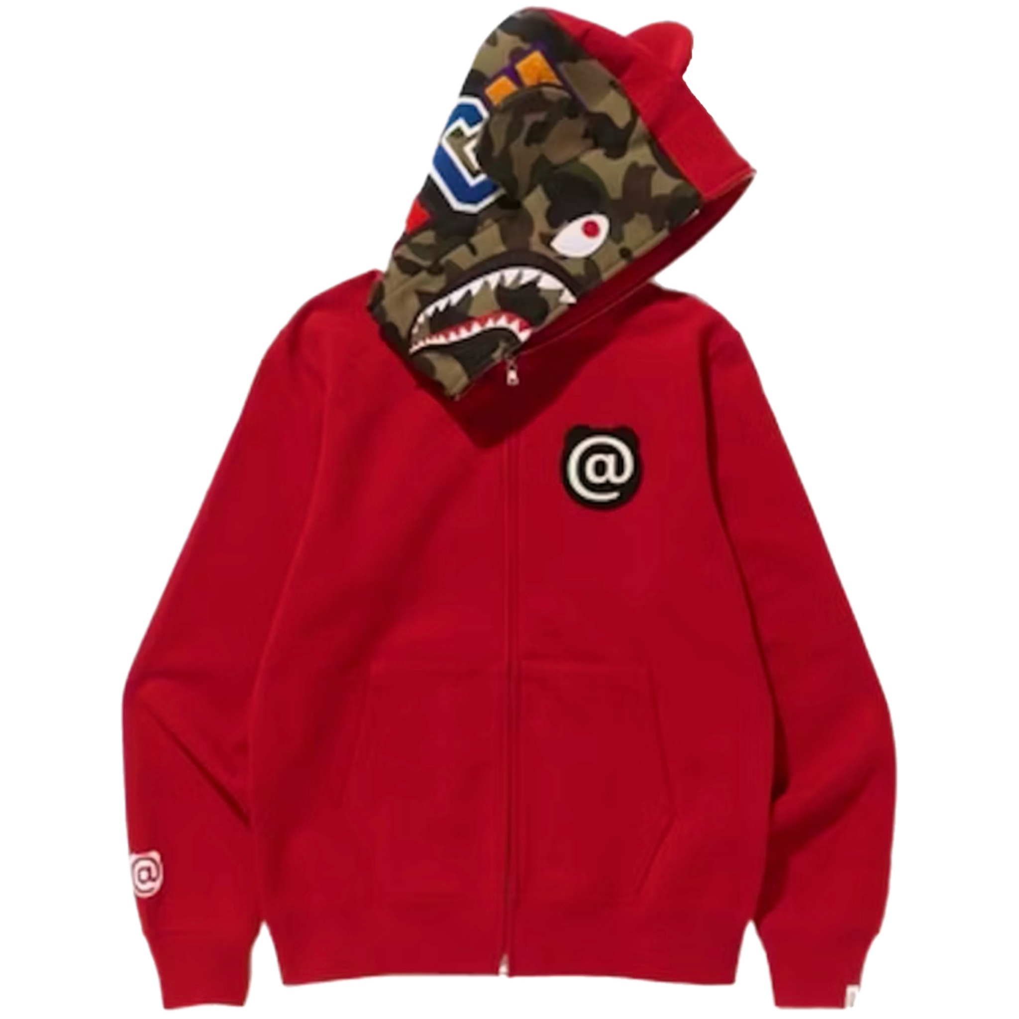 (XL) Bape x Medicom Toy Bear Shark Full Zip Hoodie Red 2017