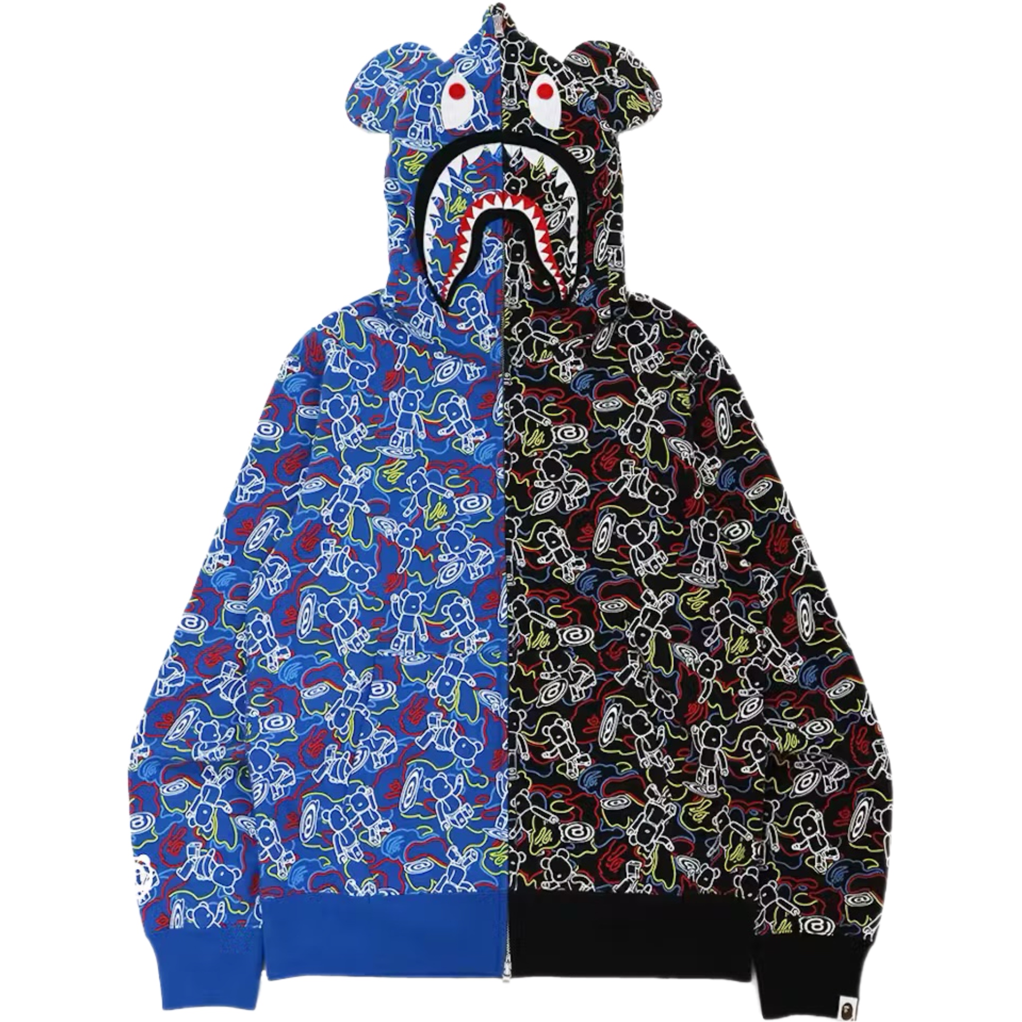 (L) Bape x Medicom Toy Bearbrick Camo Bear Shark Full Zip Hoodie Multi 2021