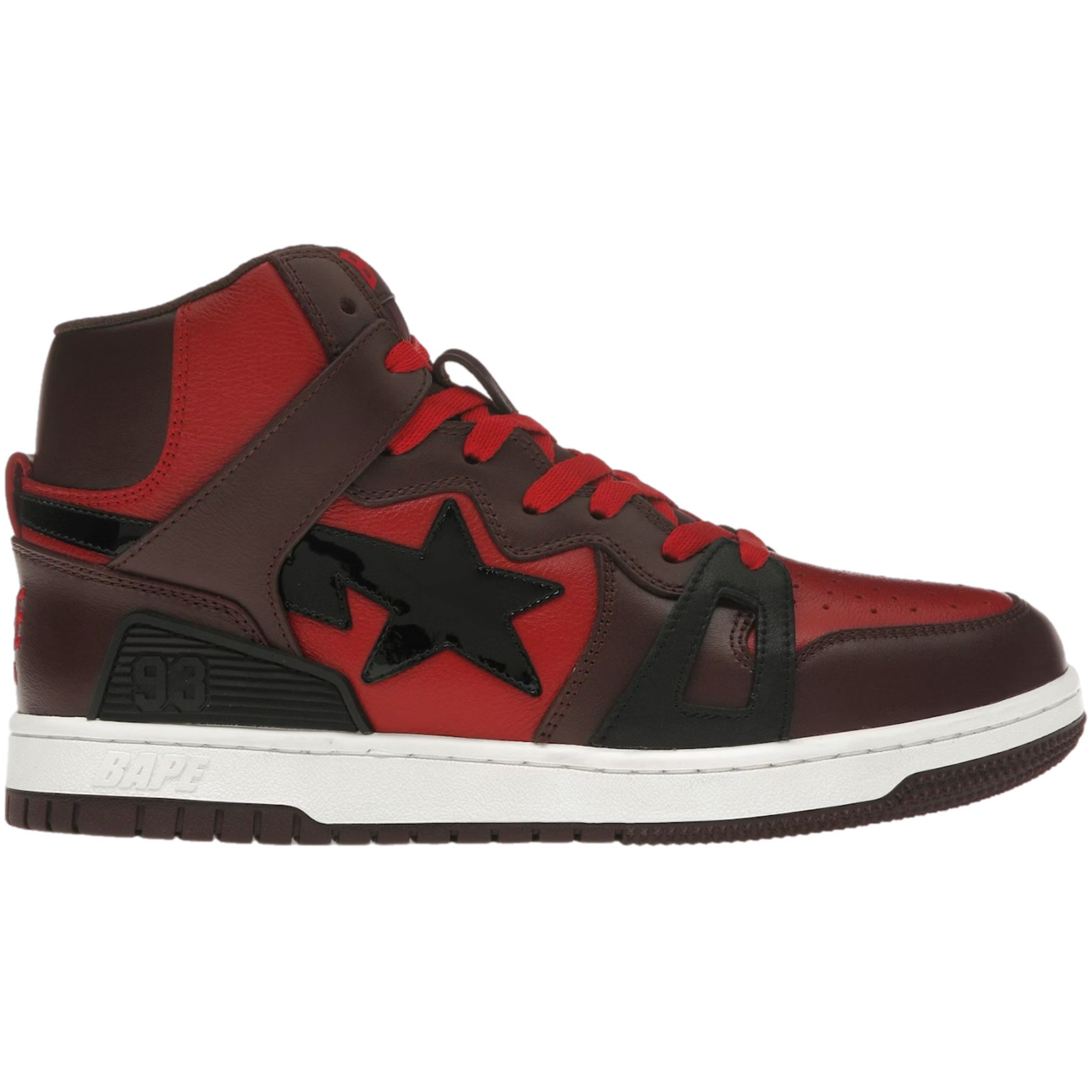 (40) A Bathing Ape Bapesta 93 Hi Red/Burgundy 2023