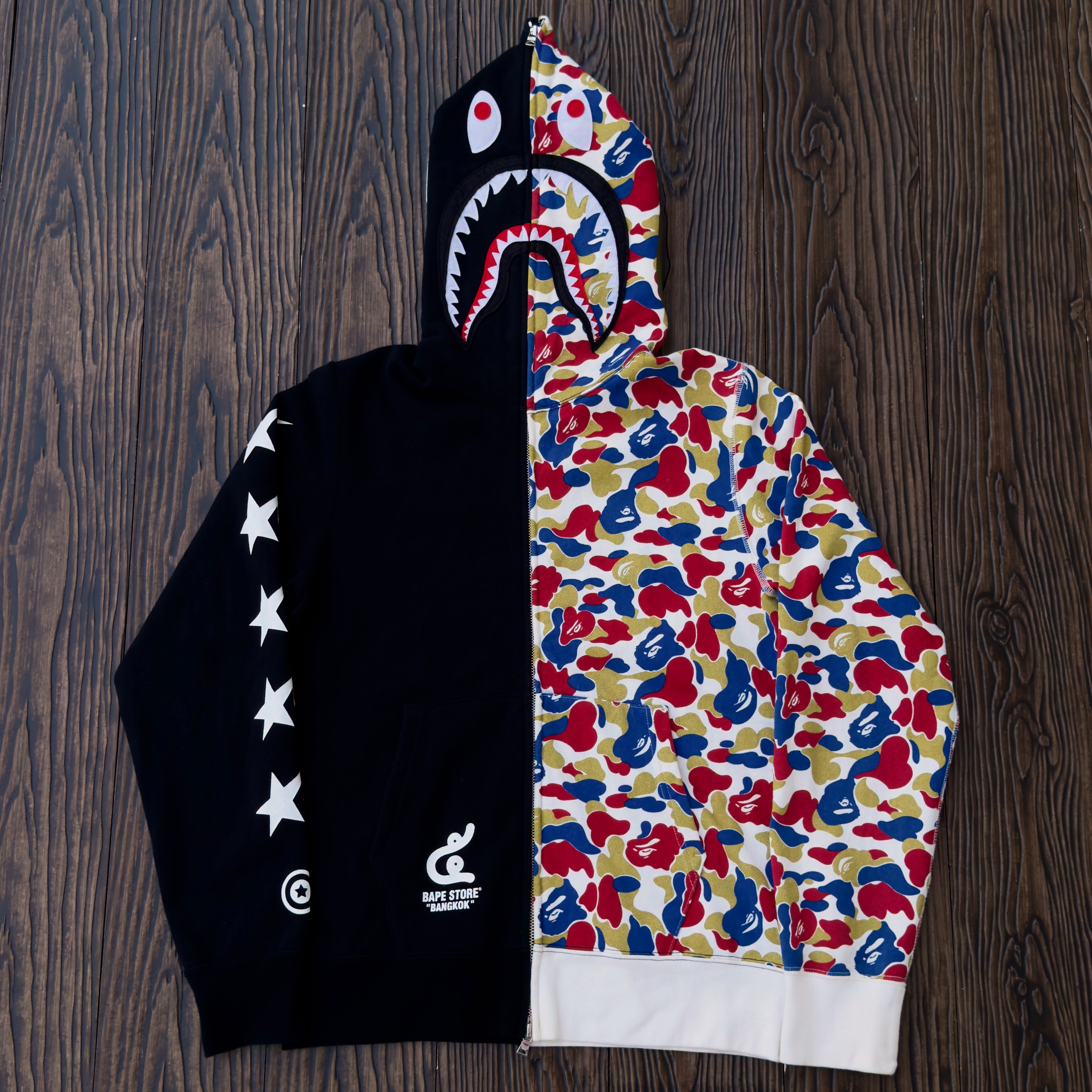 (M) Bape Store Bangkok 5th Anniversary Shark Full Zip Hoodie Black 2021