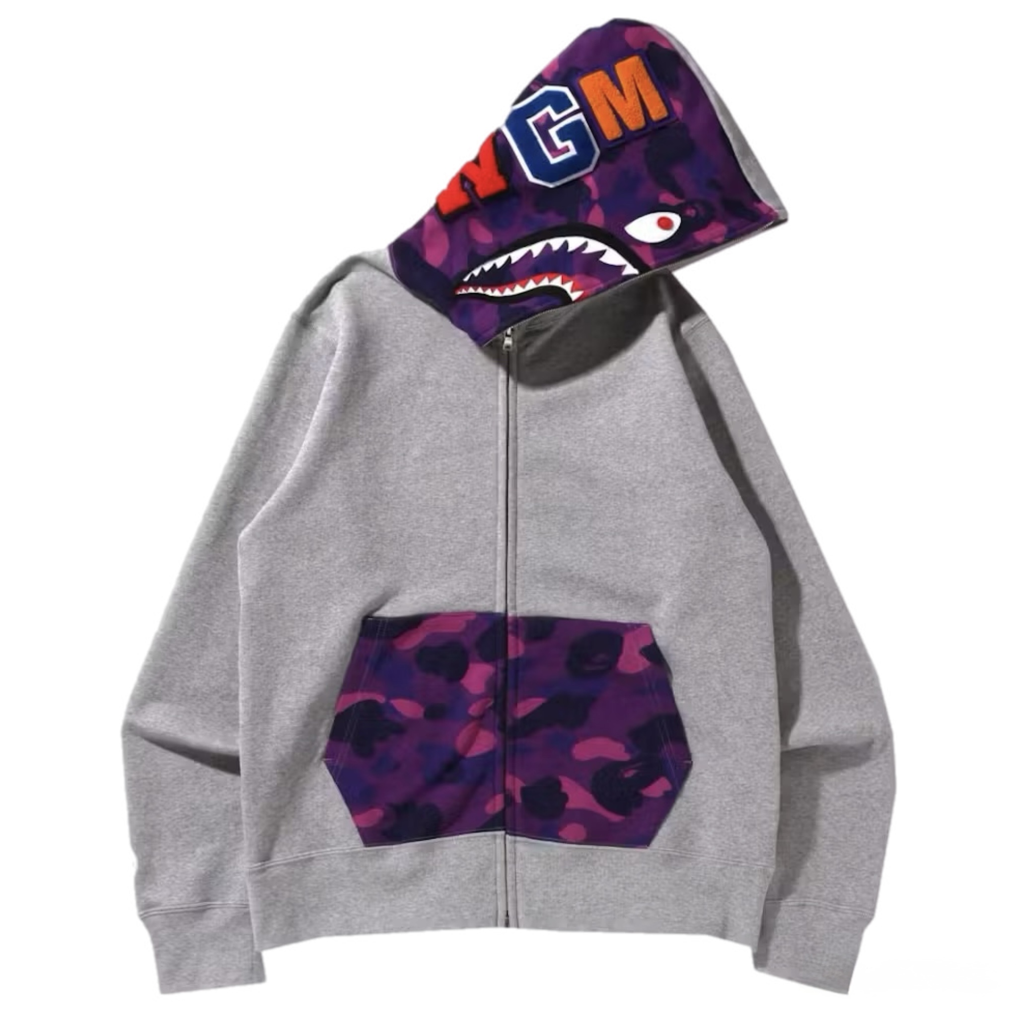 (L) Bape Color Camo Shark Full Zip Hoodie Grey/Purple