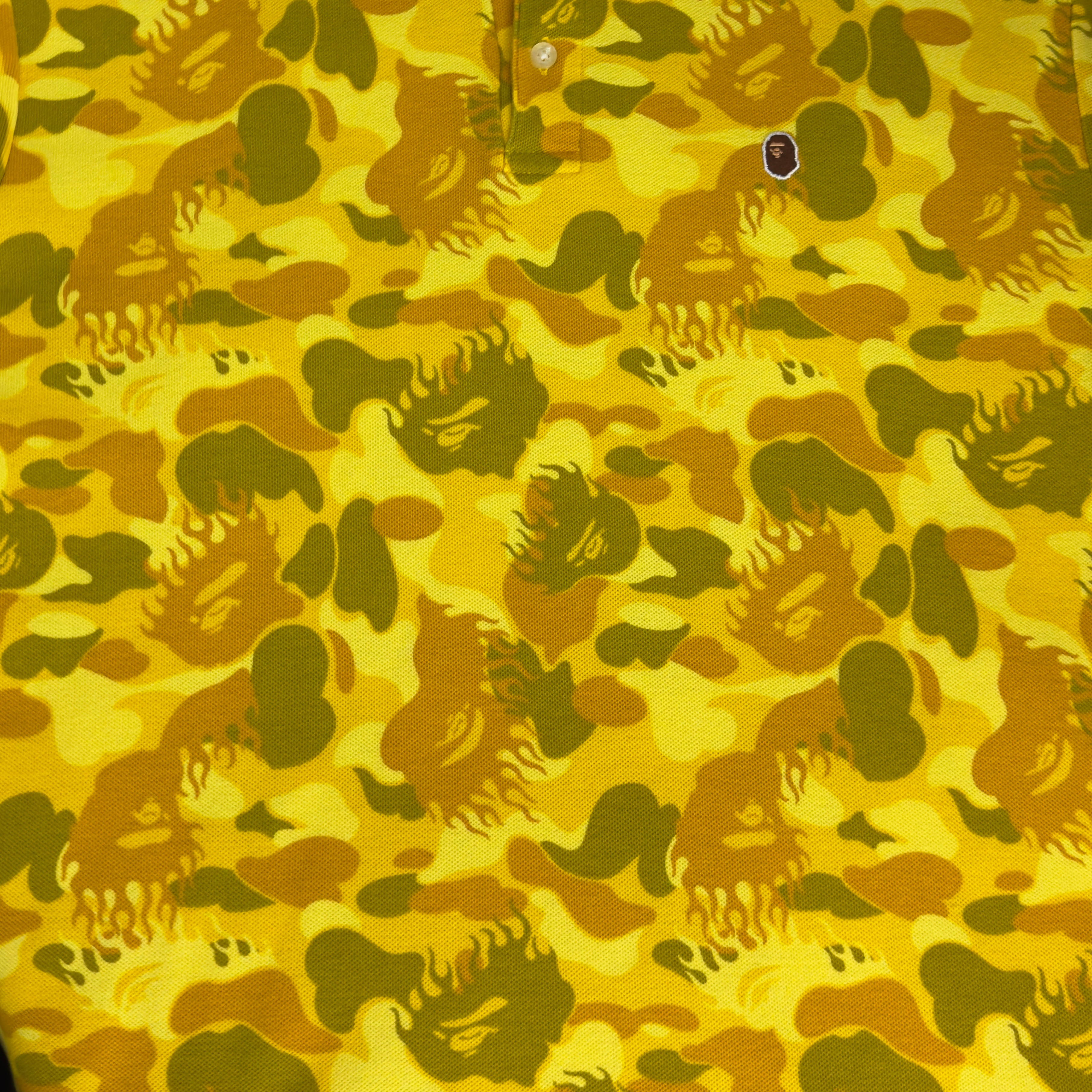 (L) Bape Fire Camo Polo Shirt Yellow