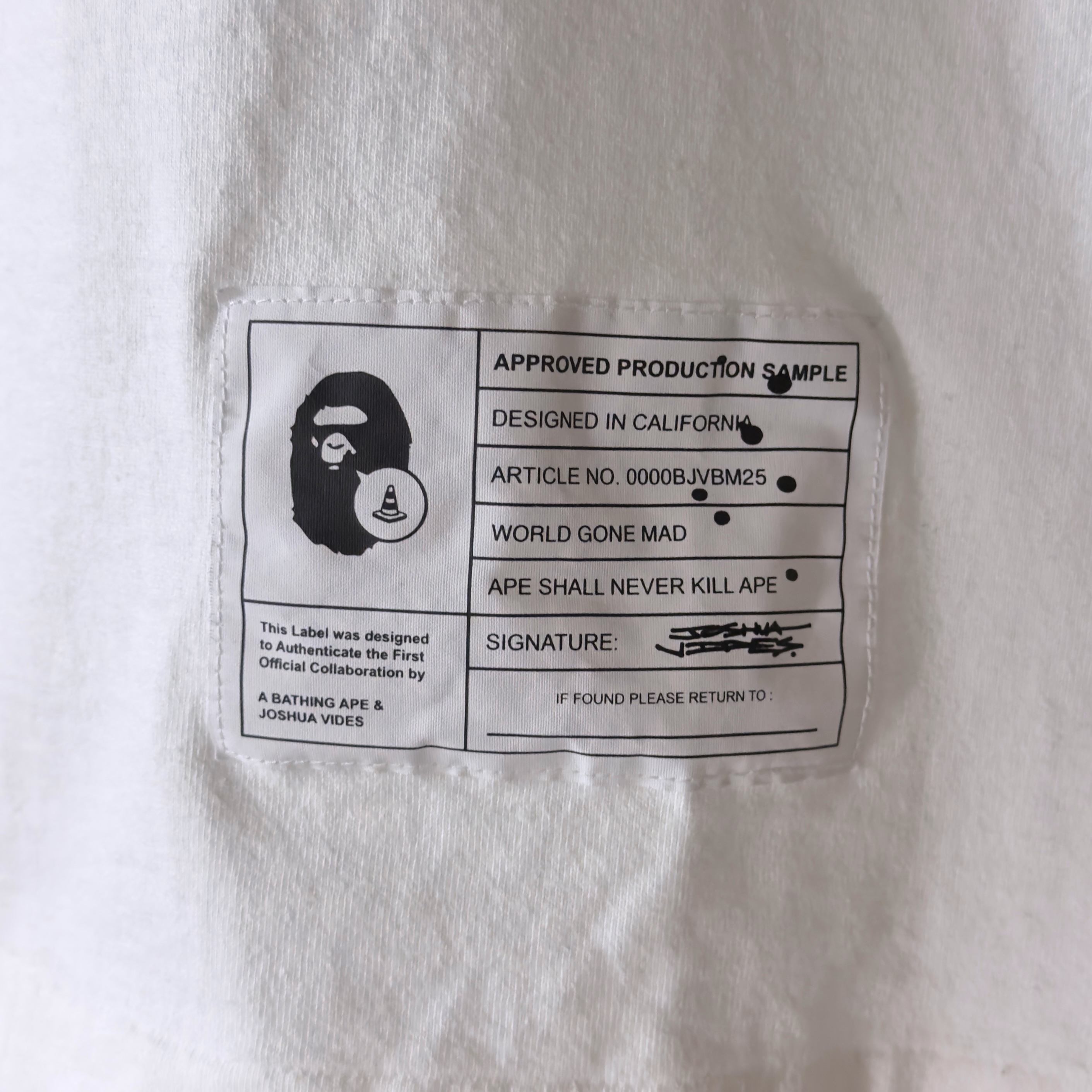 (M) Bape x Joshua Vides Milo Shark Tee White 2024