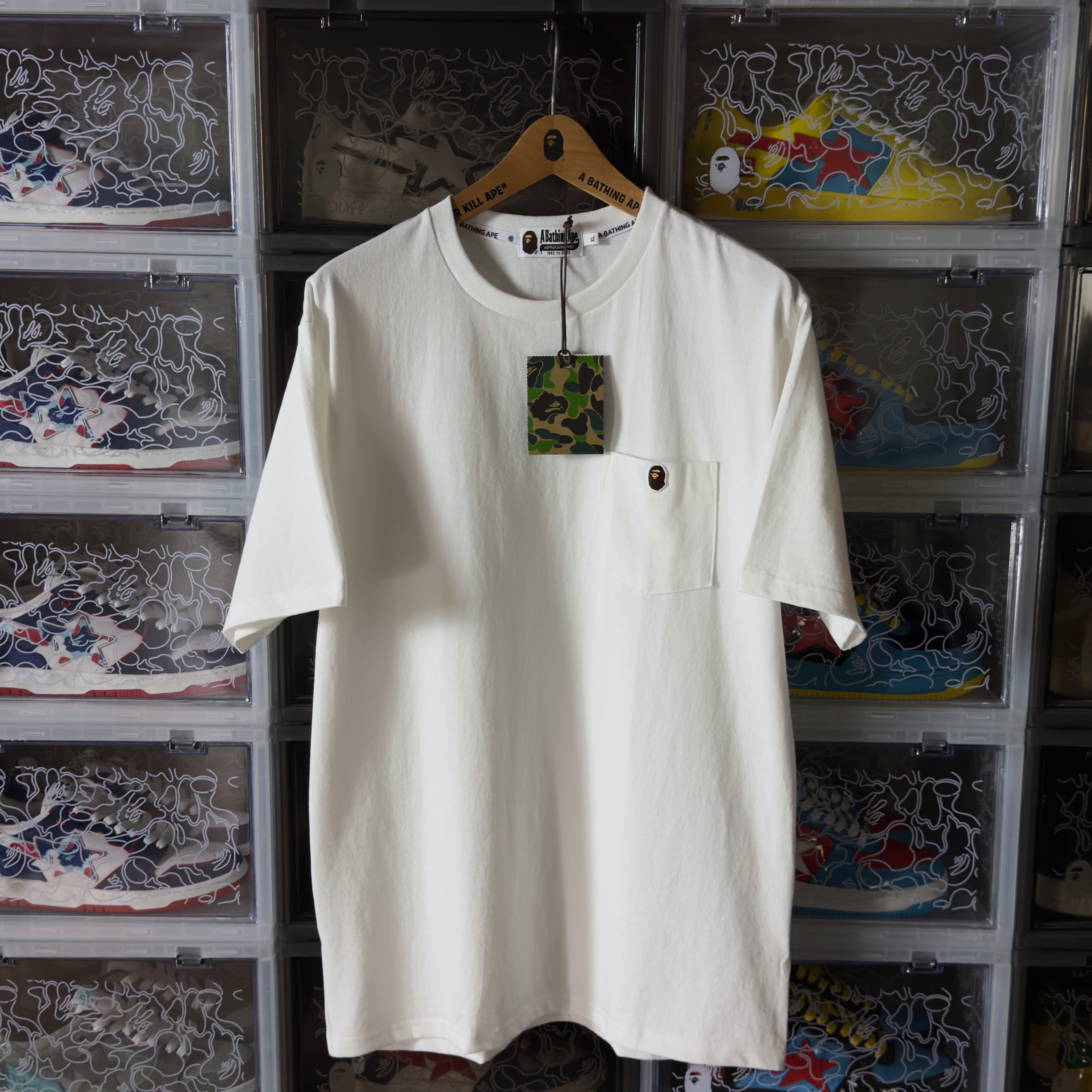 (XL) Bape Ape Head One Point Pocket Tee White