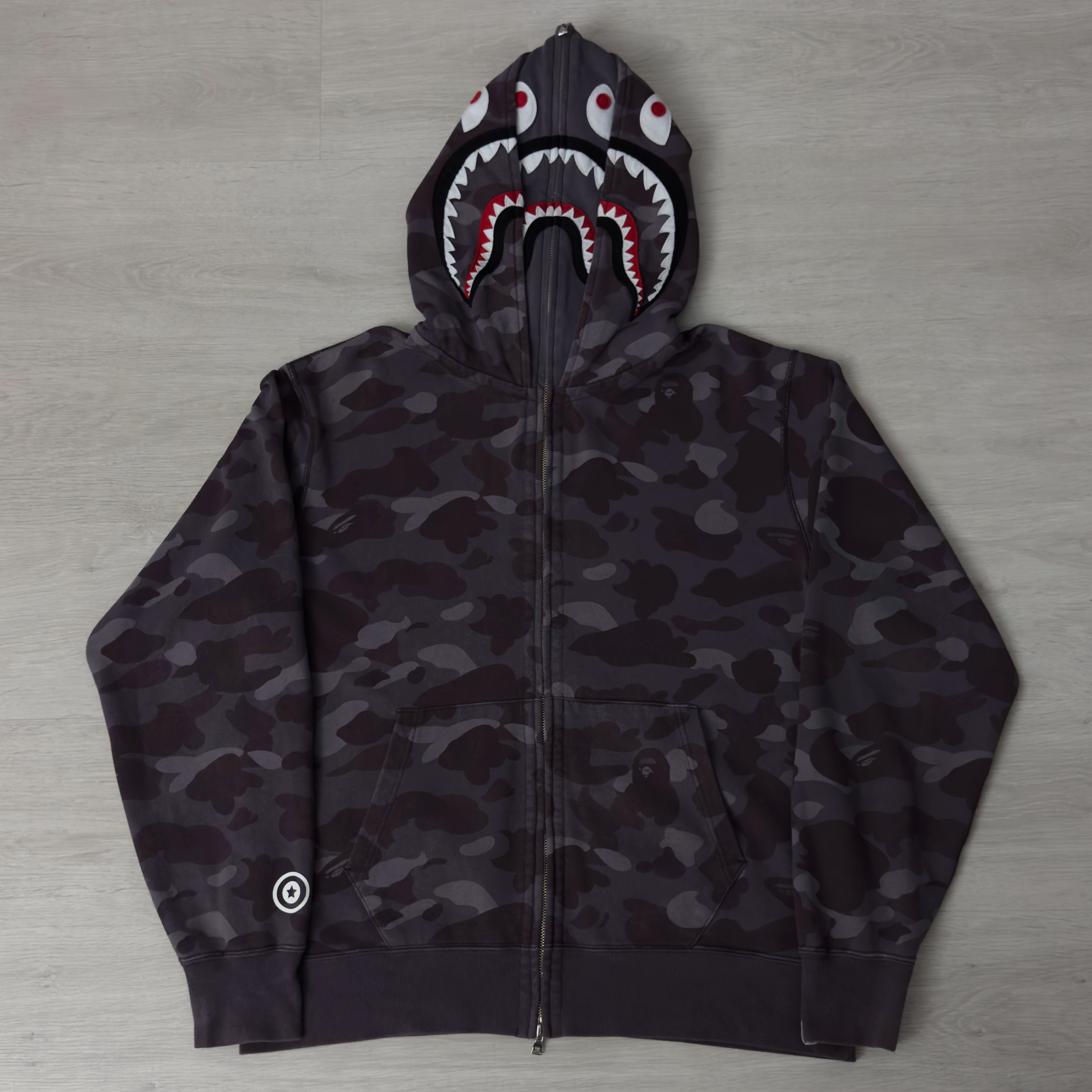 (XL) Bape Color Camo Shark Wide Full Zip Double Hoodie Burgundy 2021