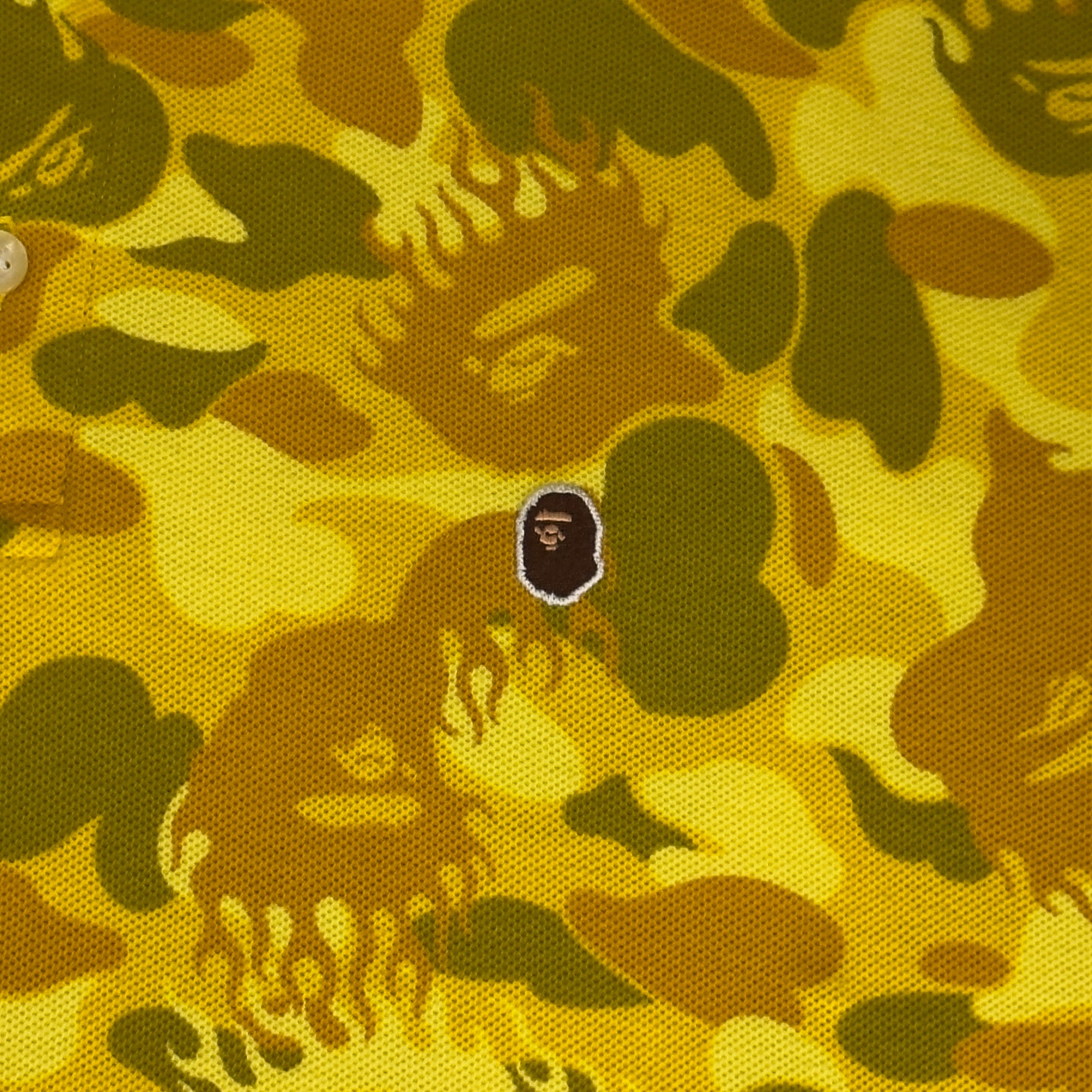 (L) Bape Fire Camo Polo Shirt Yellow