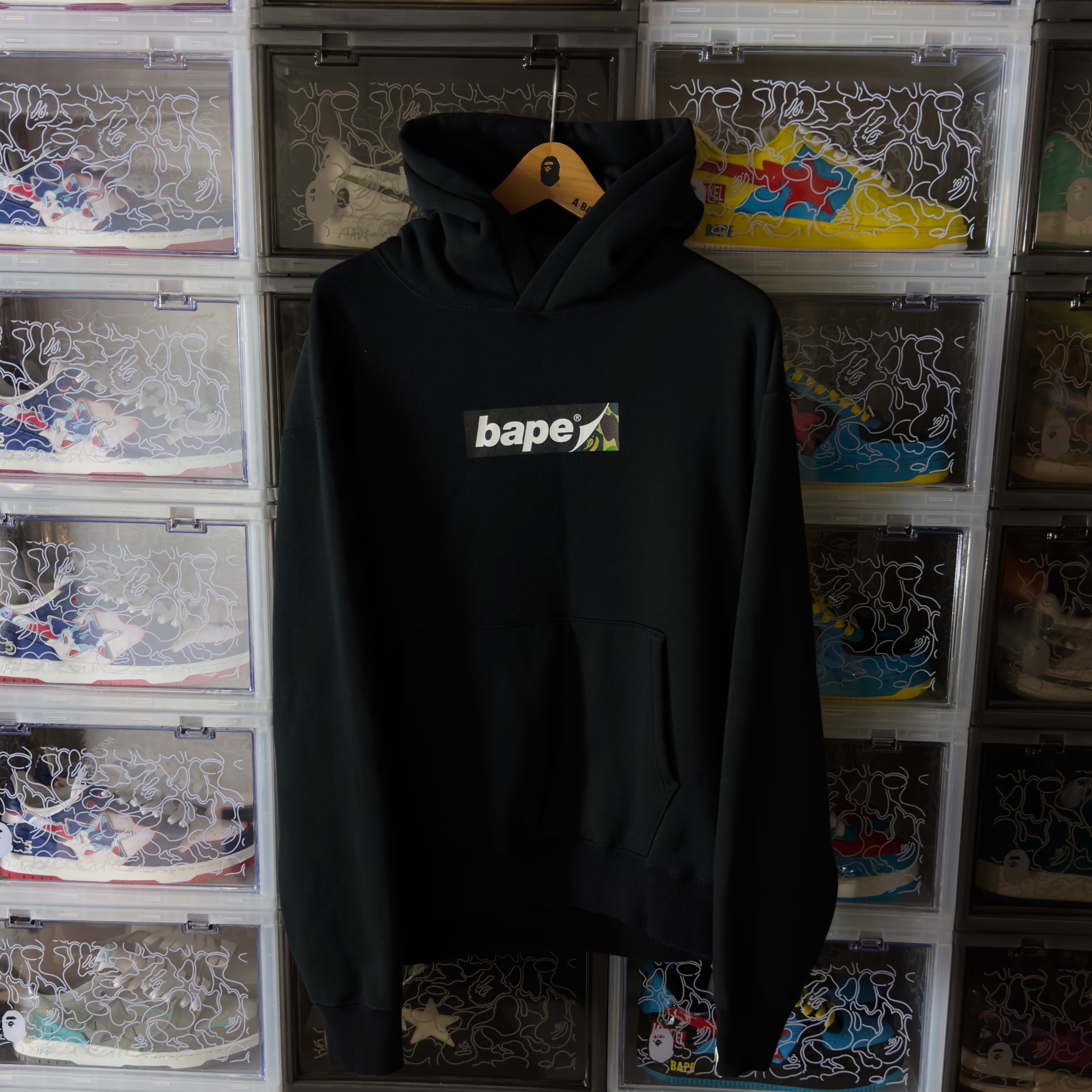 (L) Bape Smooth Logo Relaxed Fit Hoodie Black 2023 