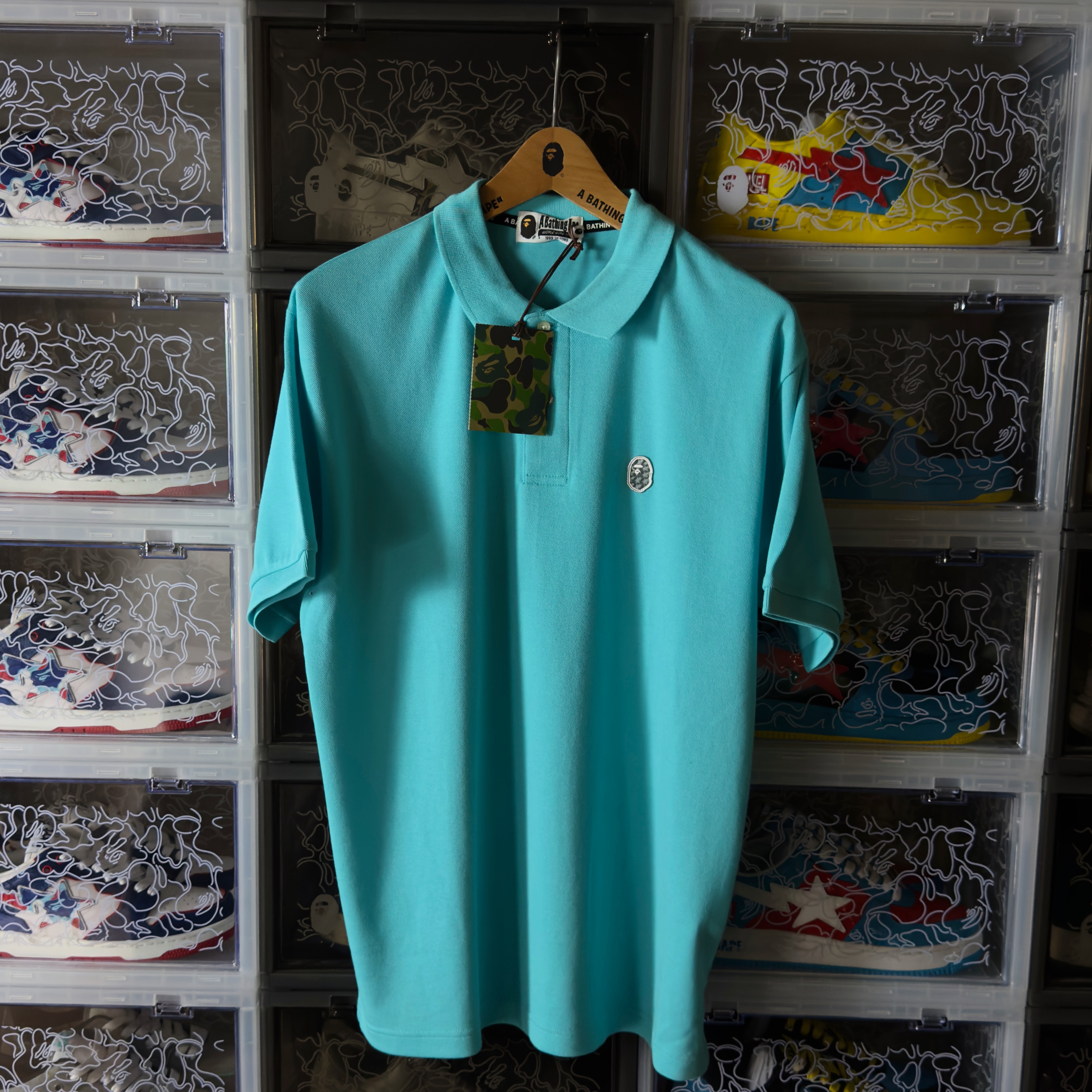 (M) Bape Ape Head One Point Relaxed Fit Polo Shirt Sax 2020