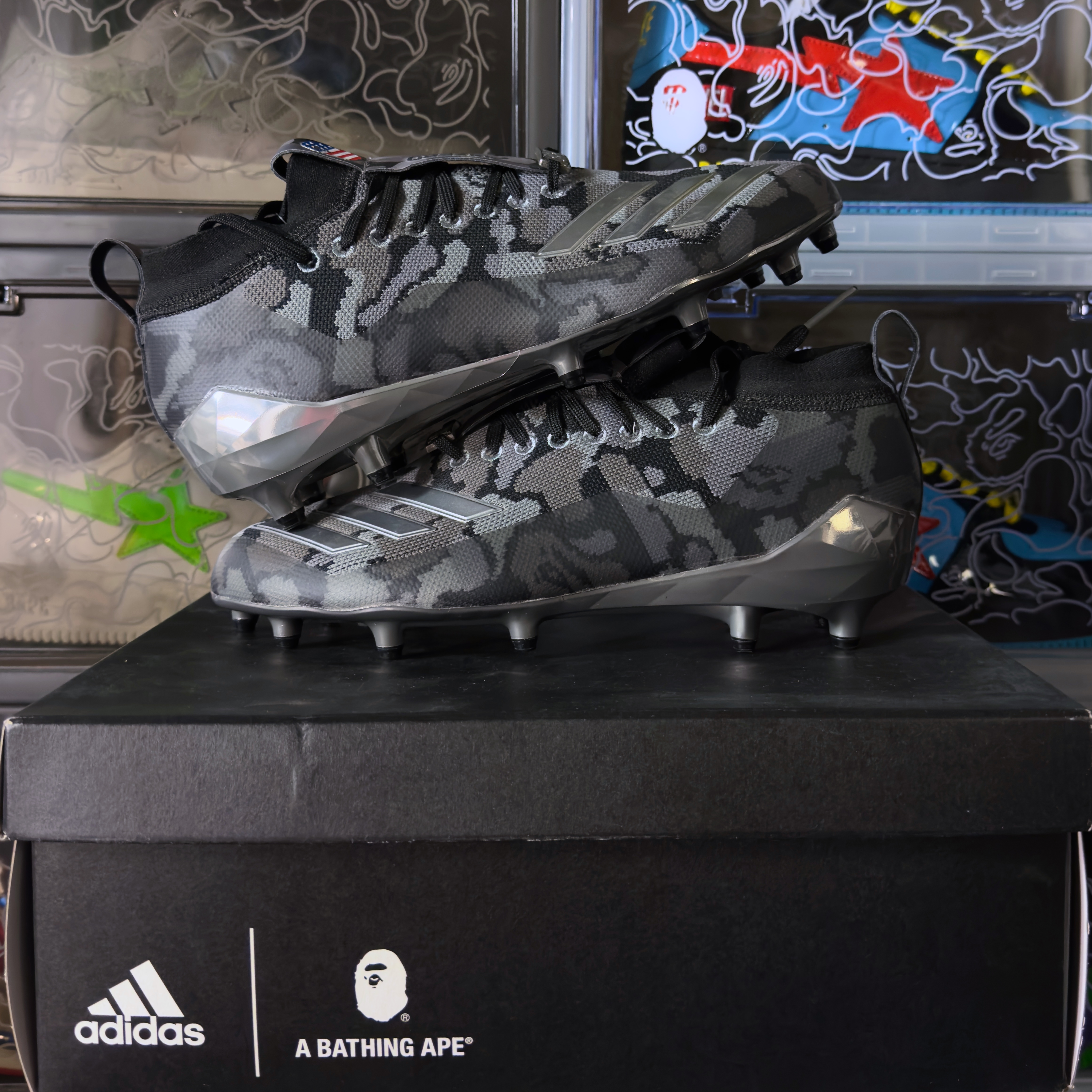 (41,5) Bape x Adidas Camo Cleats Black 2019