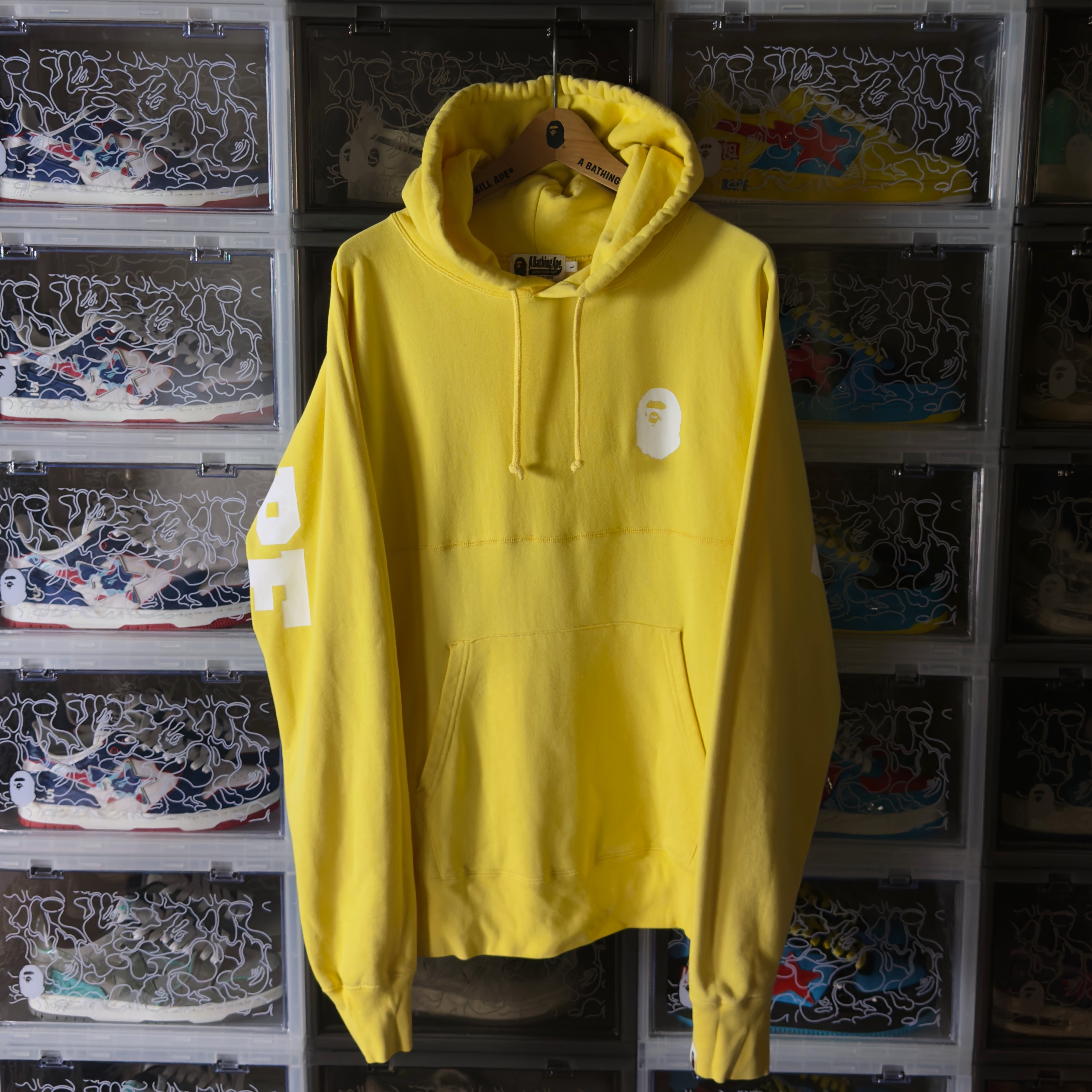 (L) Bape Pastel Color Big Logo Wide Hoodie Yellow 2019