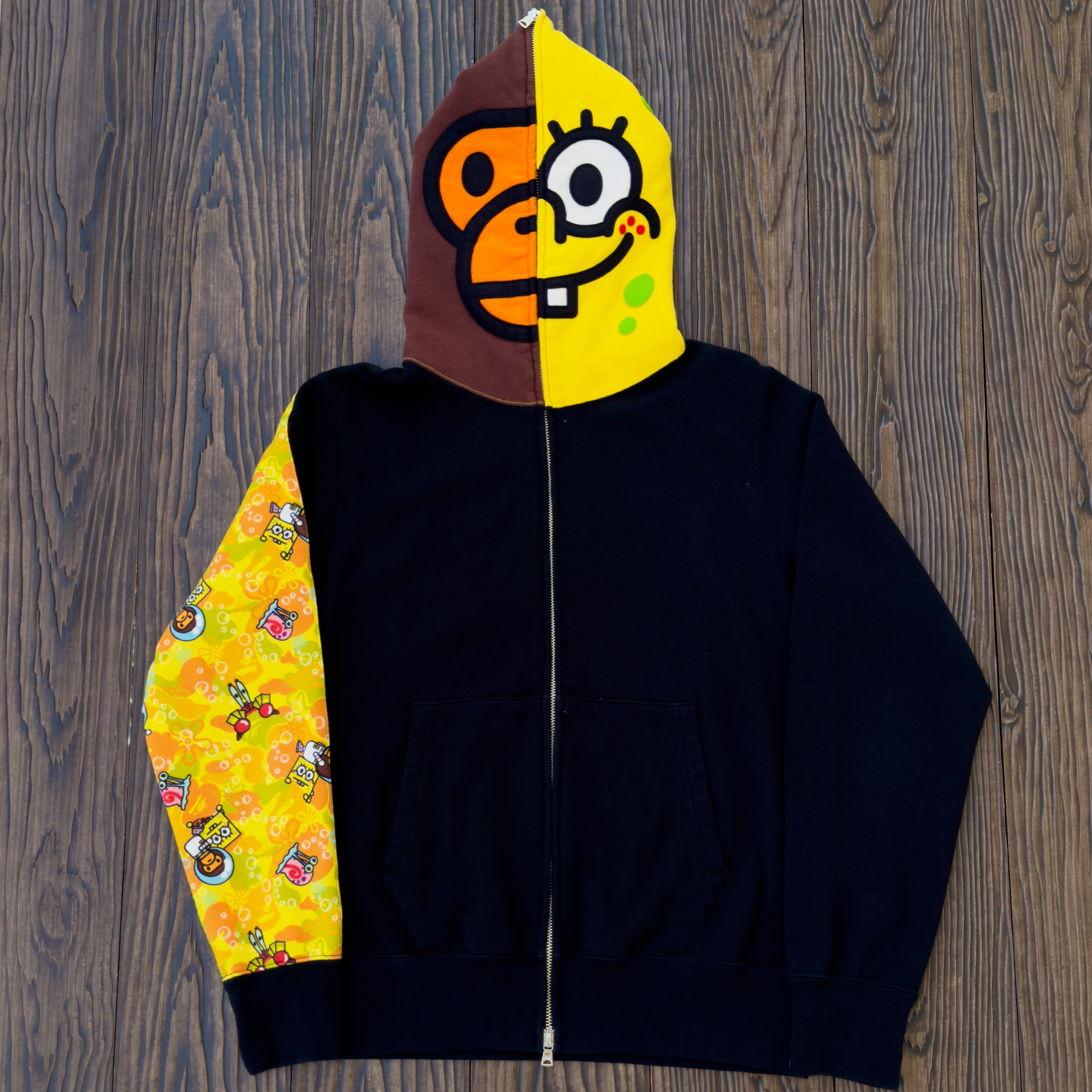 (M) Bape x SpongeBob Baby Milo Face Full Zip Hoodie Black 2014