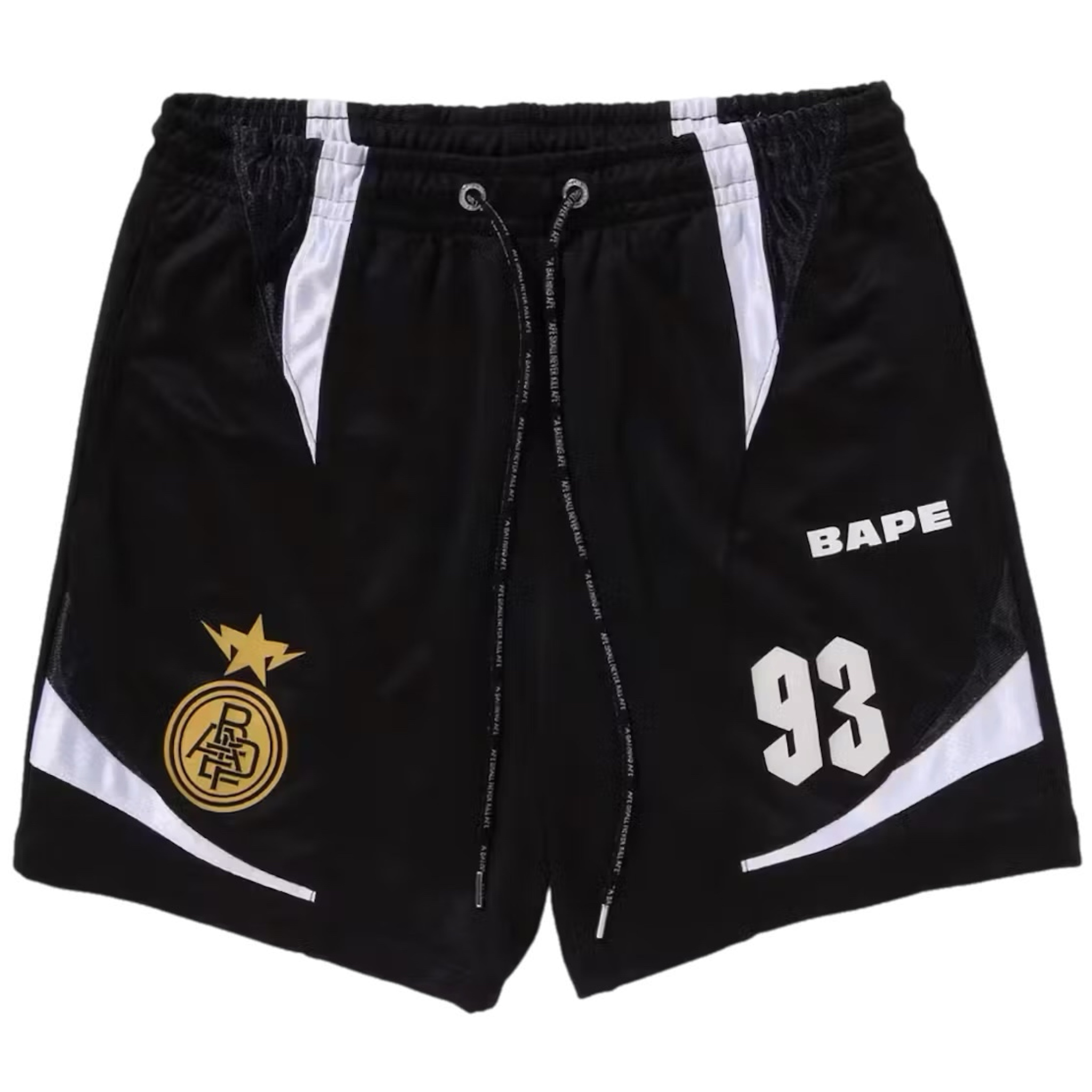 (S/XL) Bape Multi Logo Relaxed Fit Soccer Shorts Black 2024
