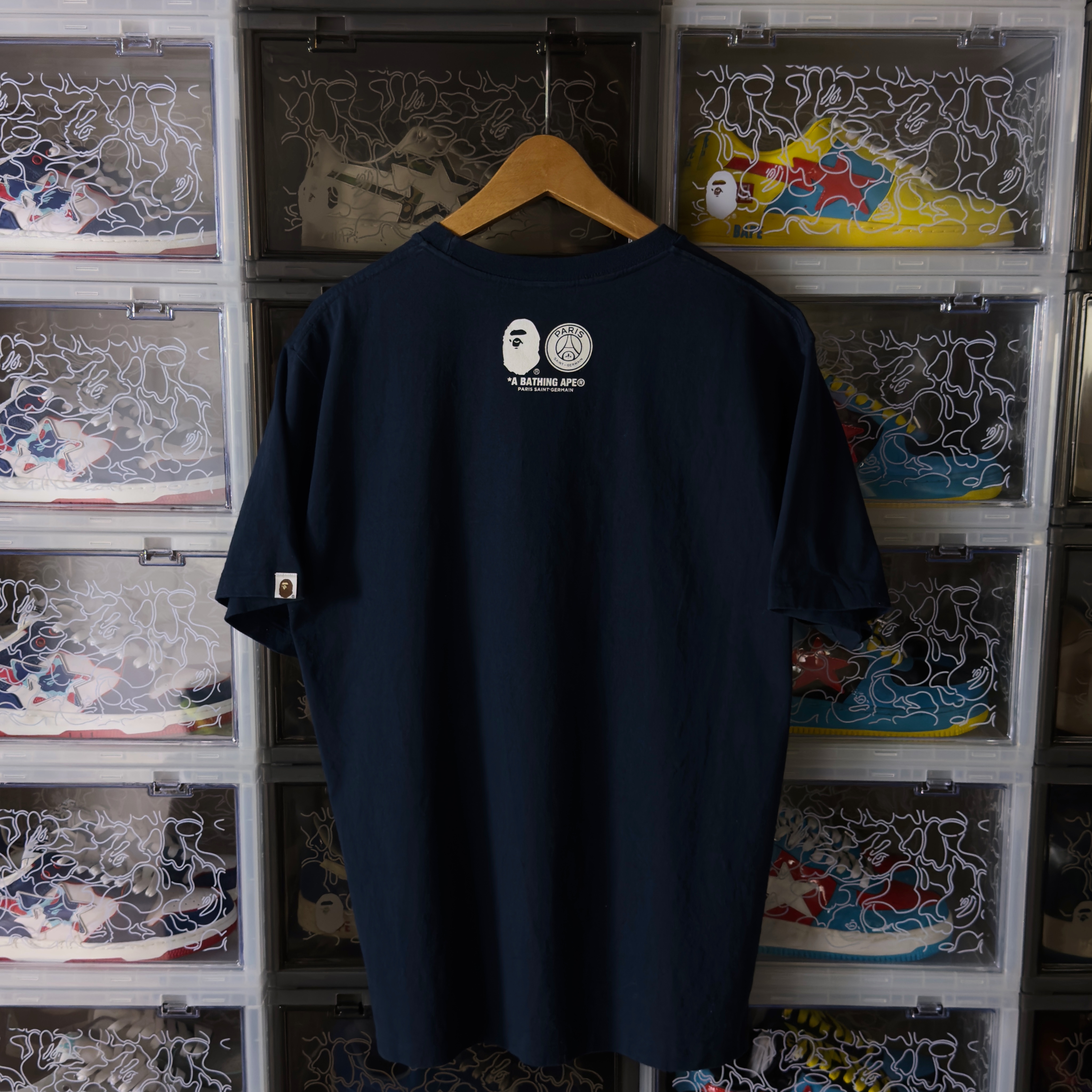 (L) Bape x PSG Ape Head Tee Navy 2018