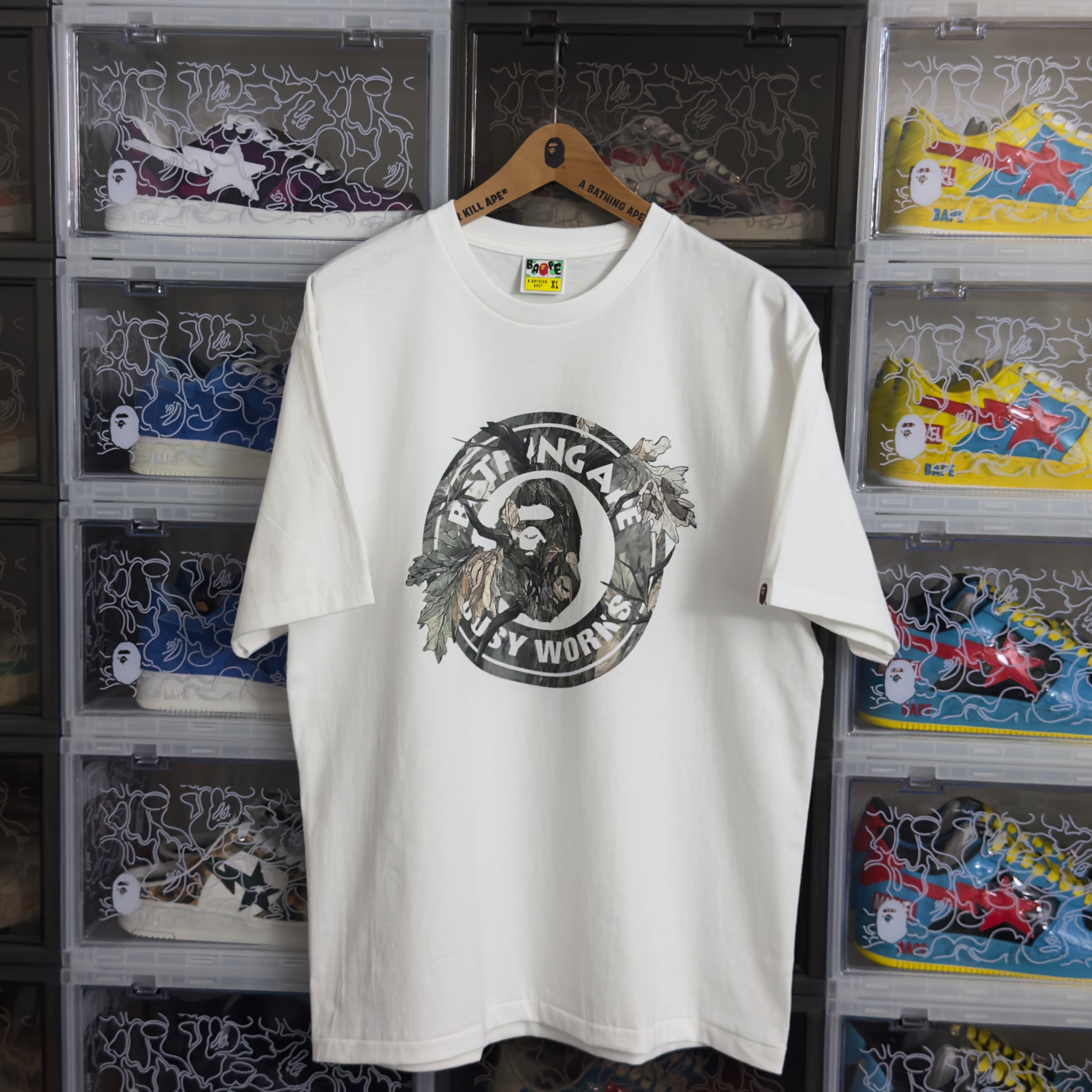 (XL/XXL) Bape Tree Edge Camo Busy Works Tee White/Brown 2025