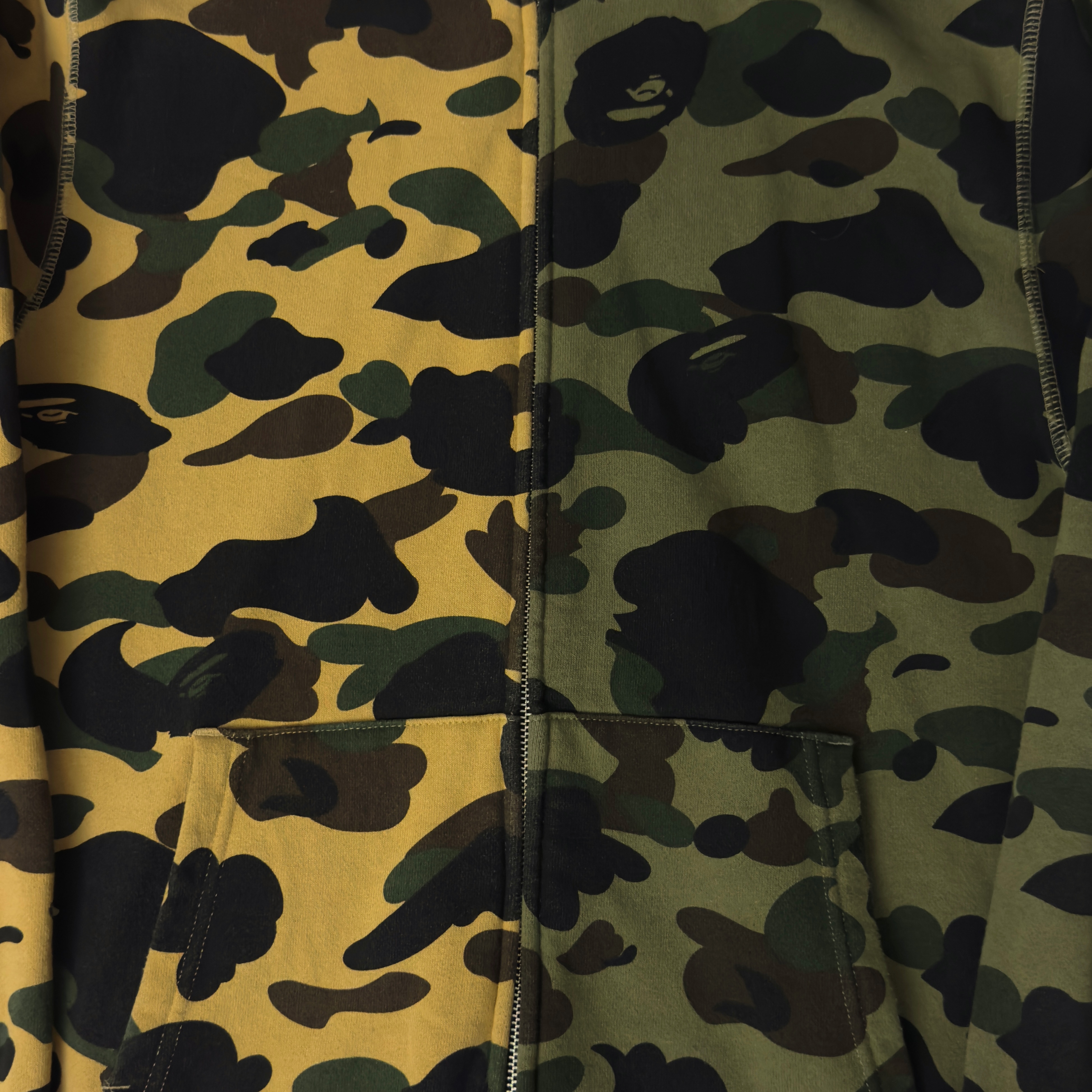 (L) Bape 1st Camo Half Shark Full Zip Hoodie Green/Yellow