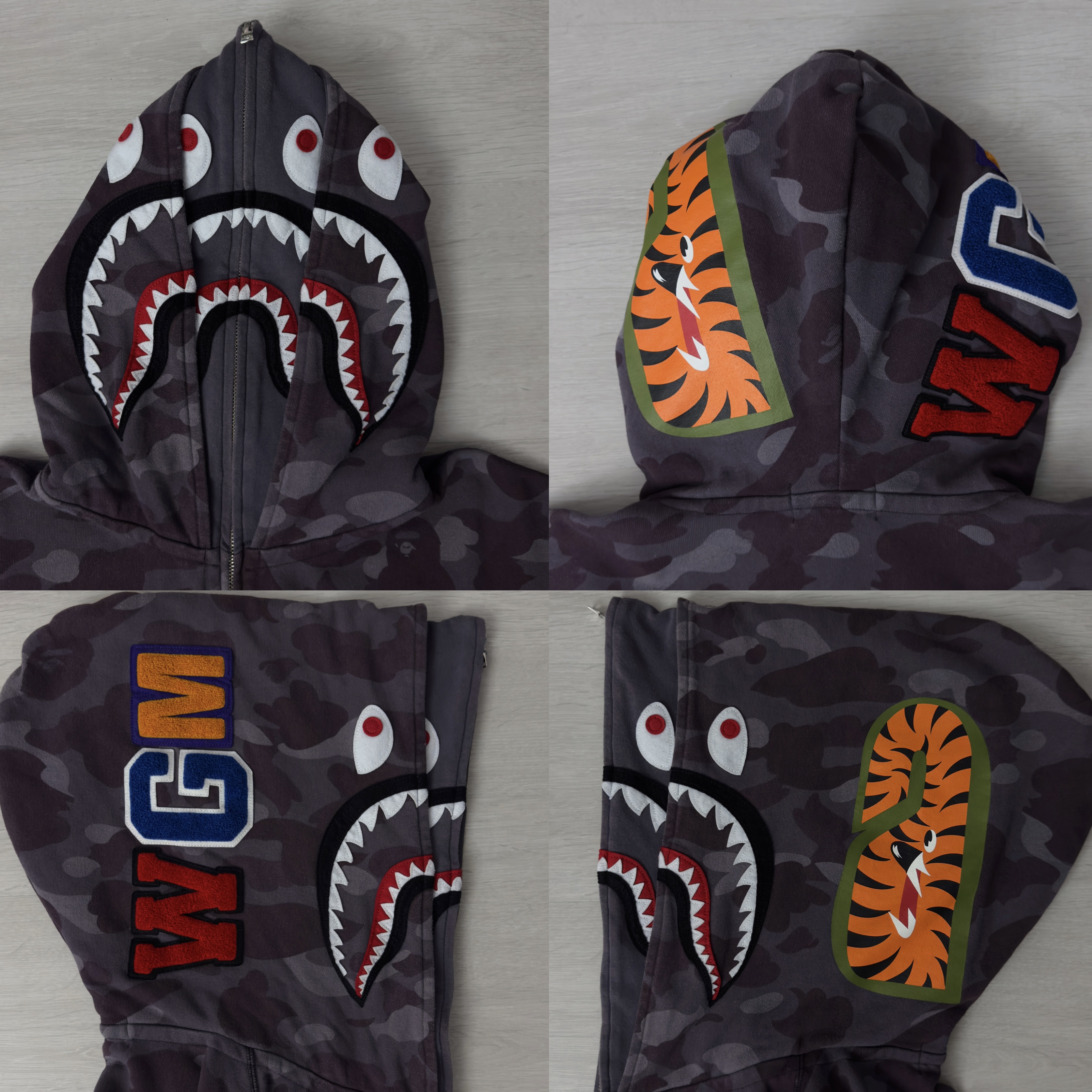 (XL) Bape Color Camo Shark Wide Full Zip Double Hoodie Burgundy 2021
