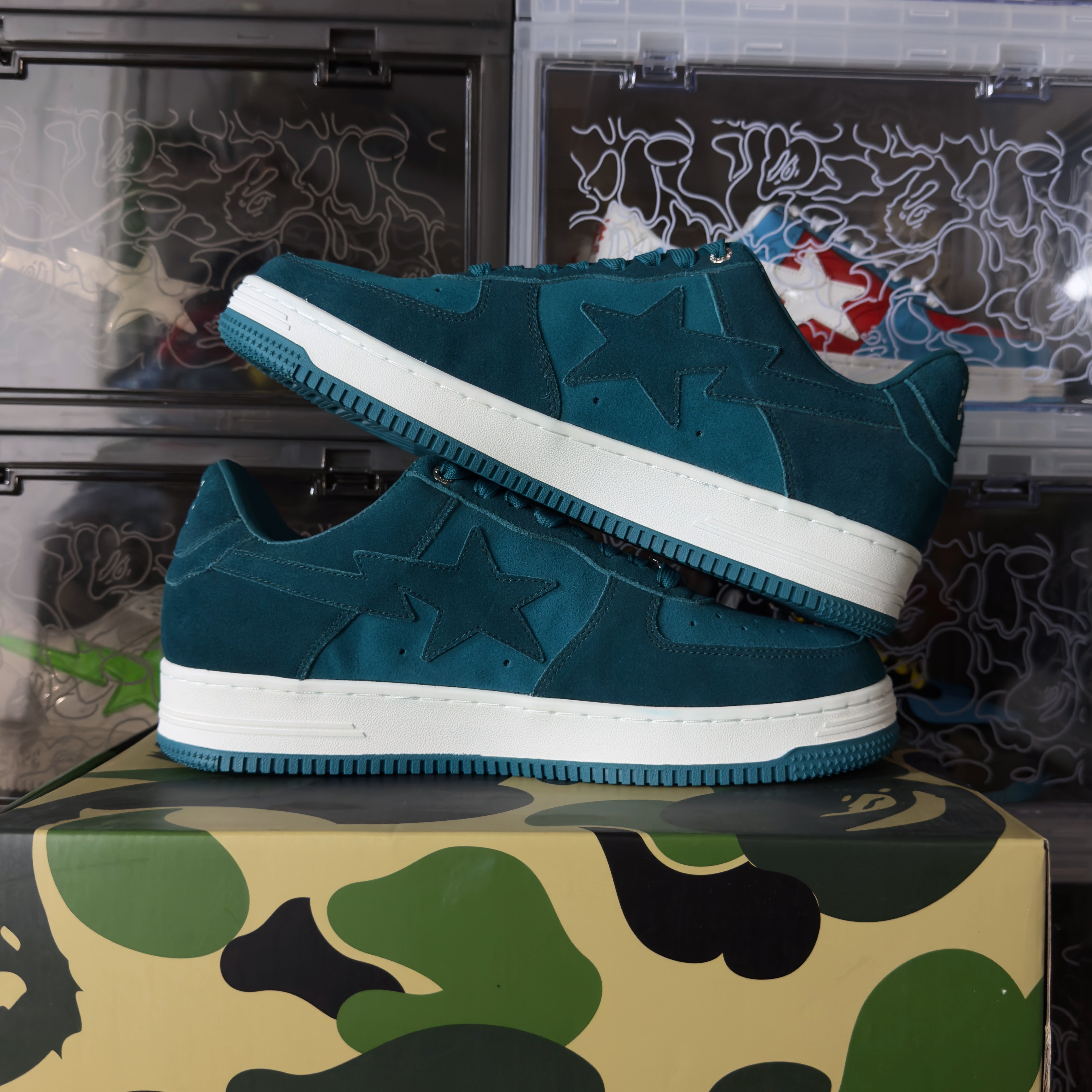(46) A Bathing Ape Bapesta Suede Green 2022