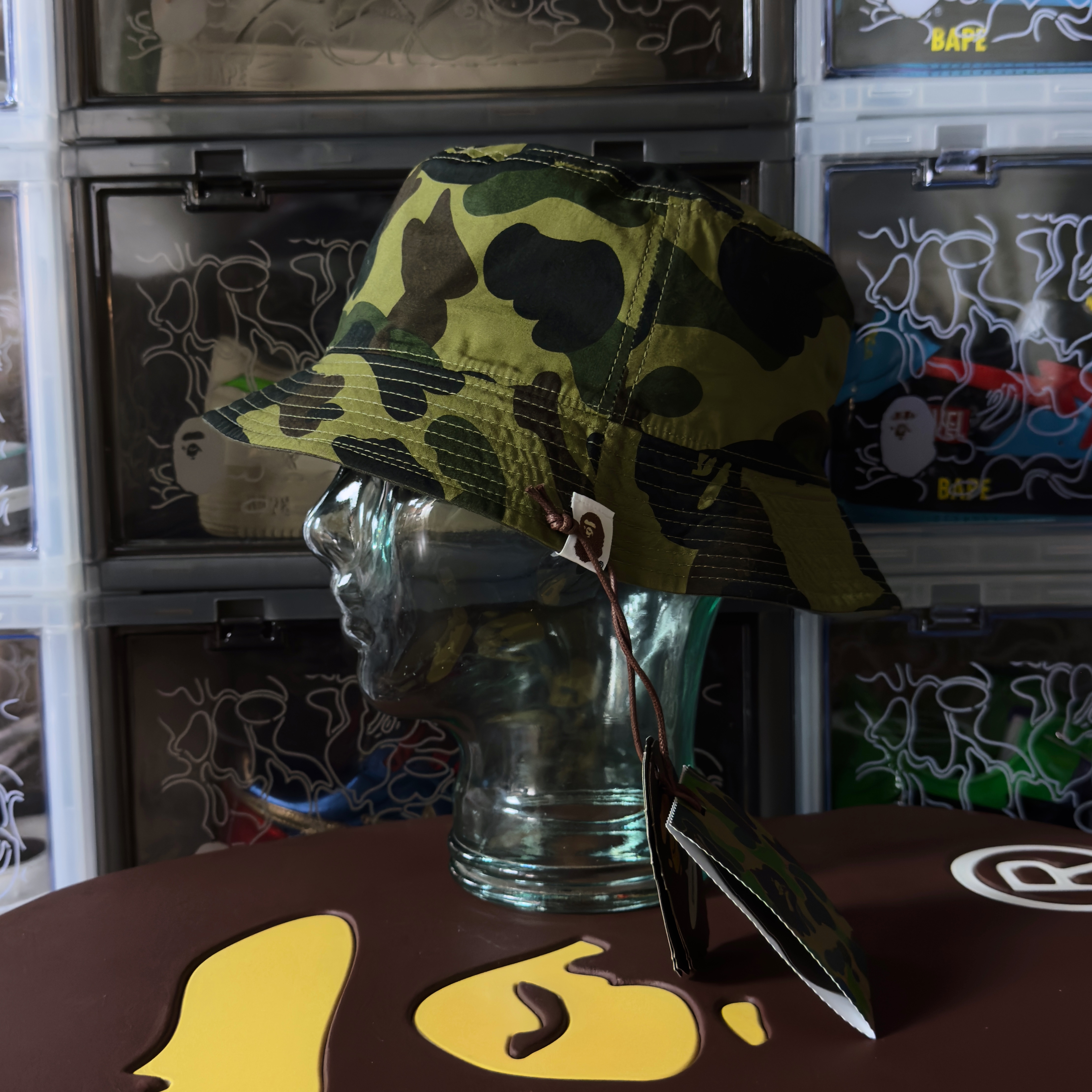 (L) Bape Ape Head One Point Reversible Bucket Hat Olive