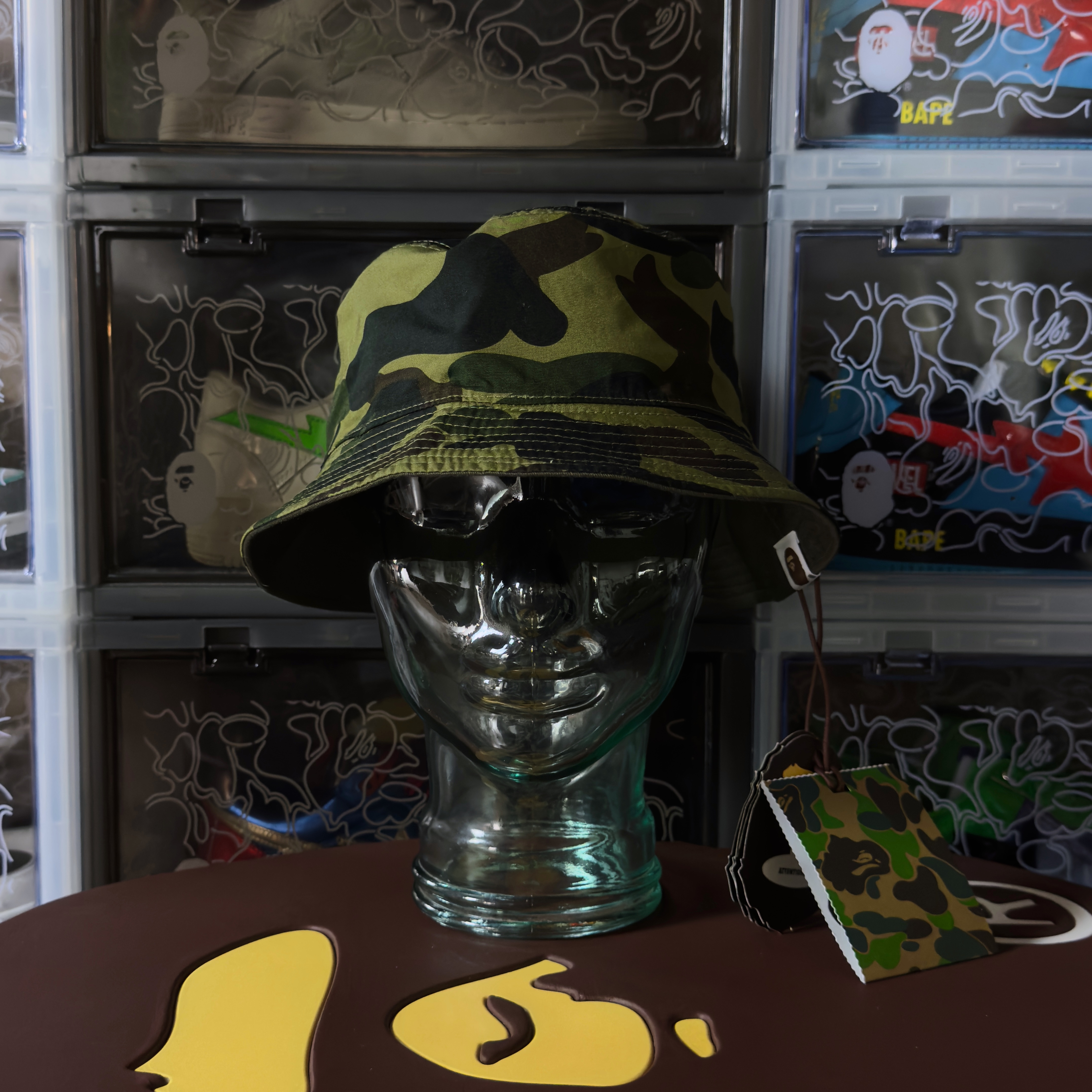 (L) Bape Ape Head One Point Reversible Bucket Hat Olive
