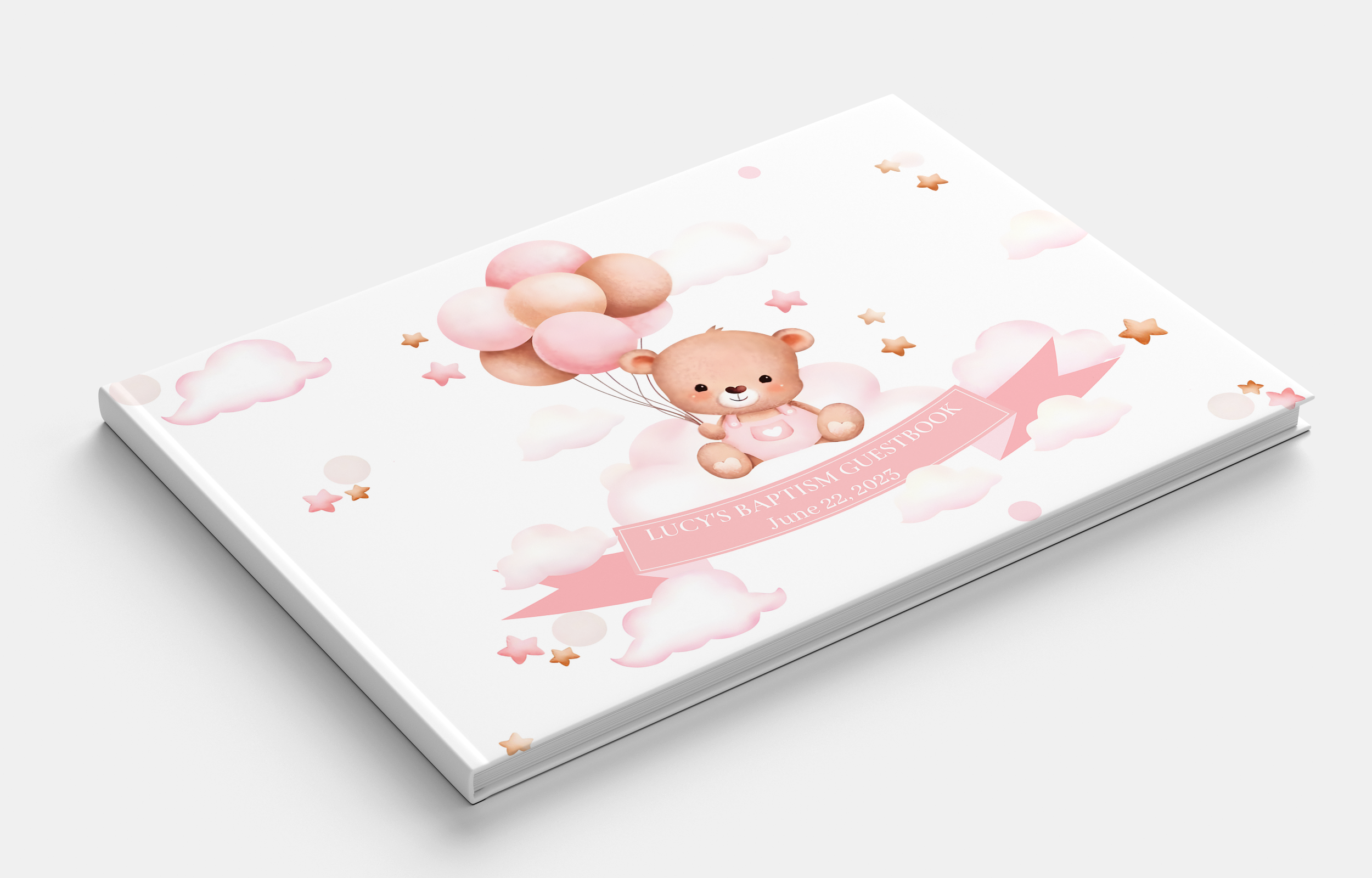 BABY BEAR Pink Baptism Guestbook