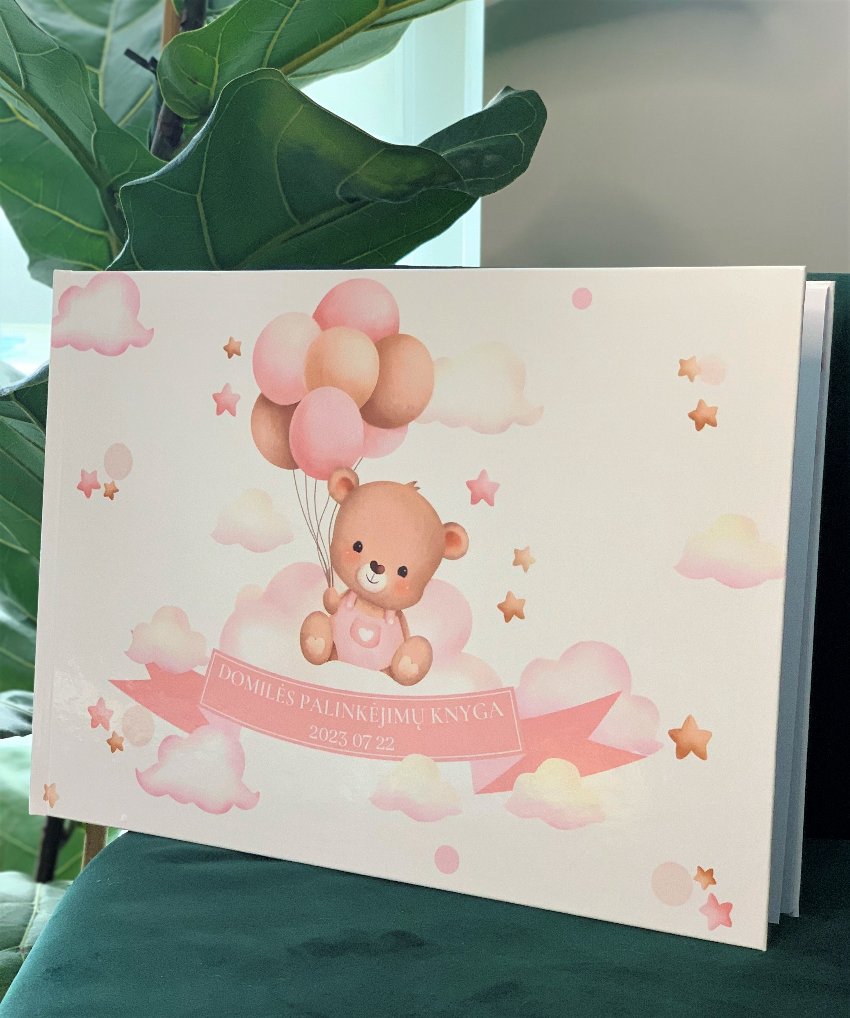 BABY BEAR Pink Baptism Guestbook