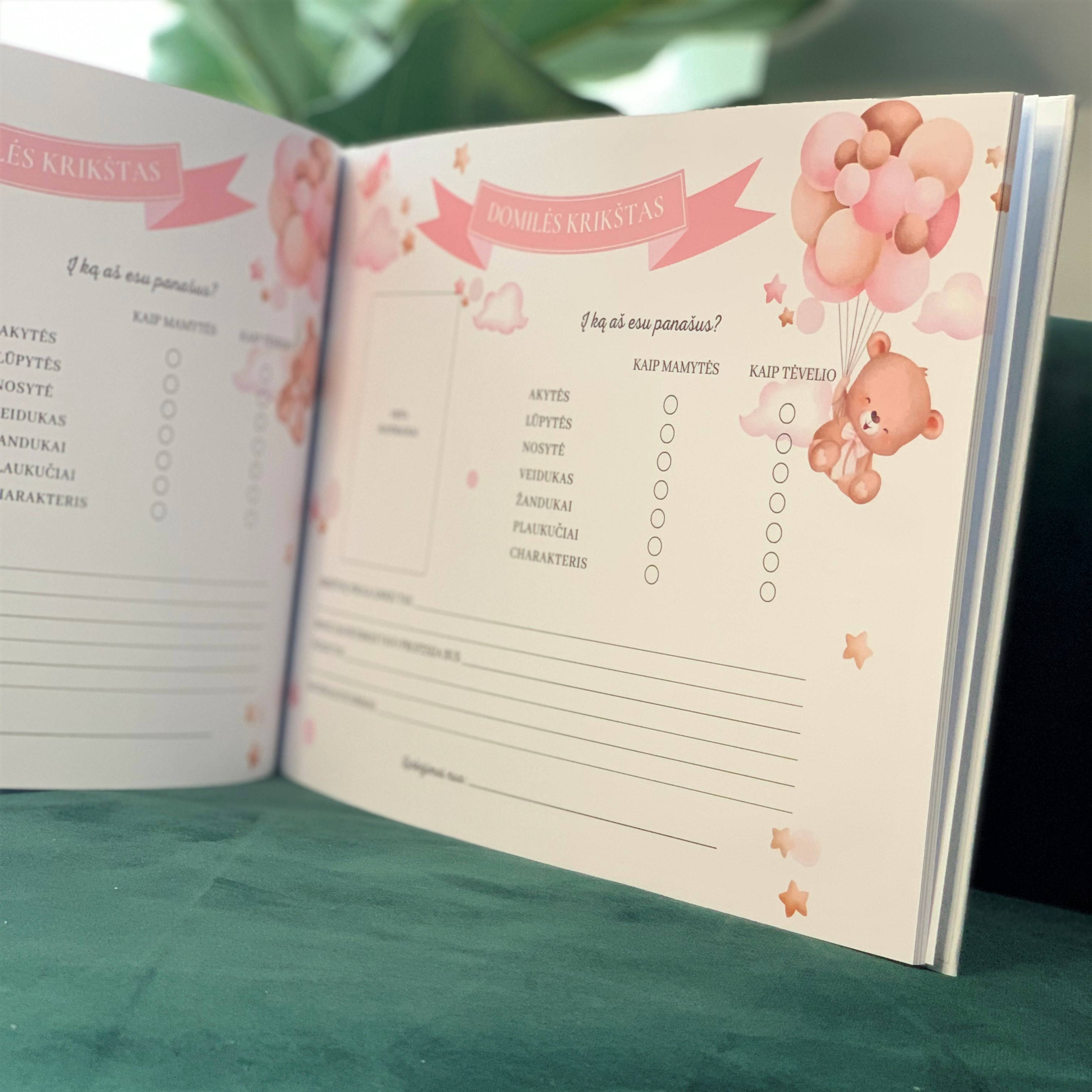 BABY BEAR Pink Baptism Guestbook