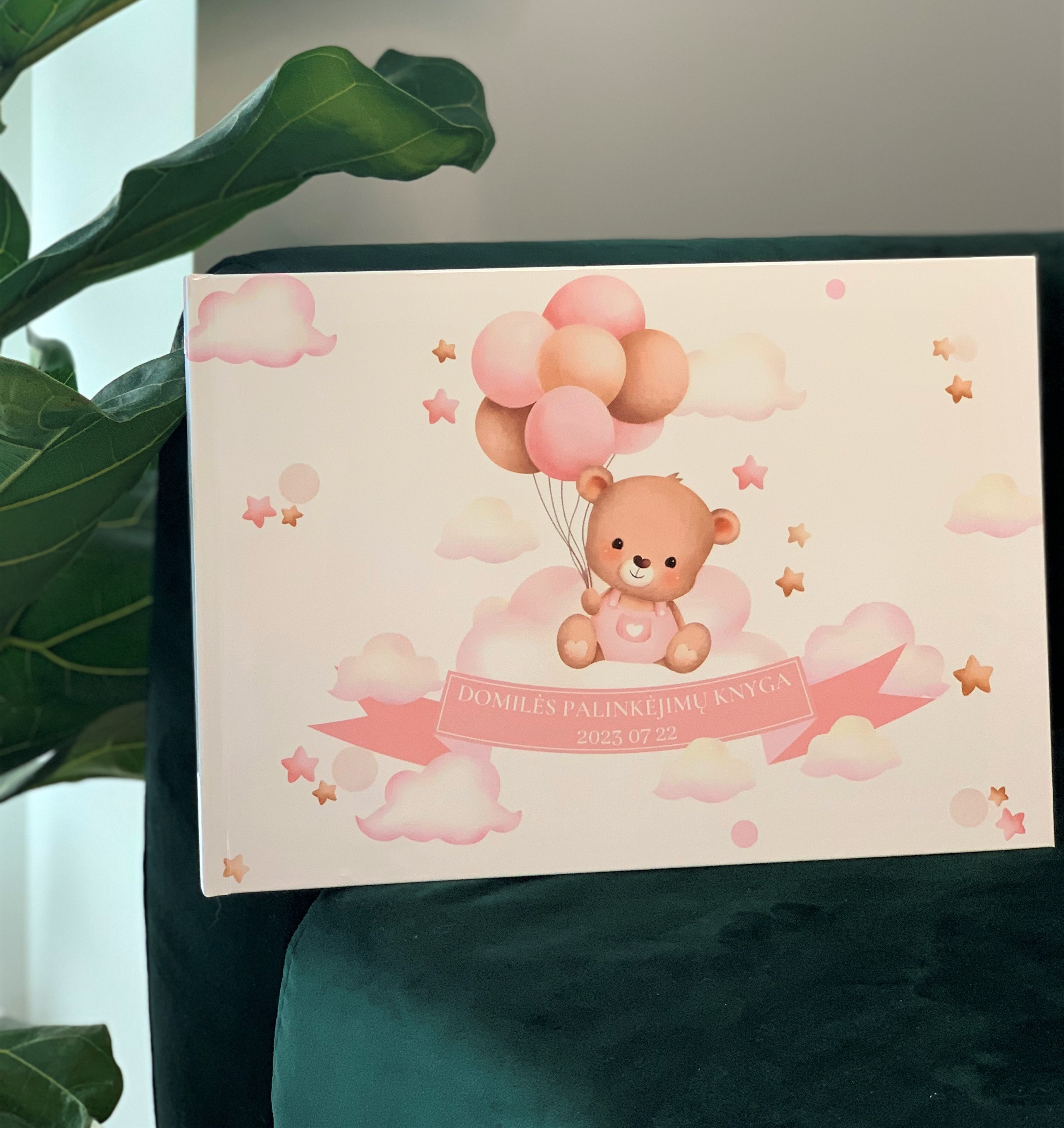 BABY BEAR Rožinė Krikštynų palinkėjimų knyga