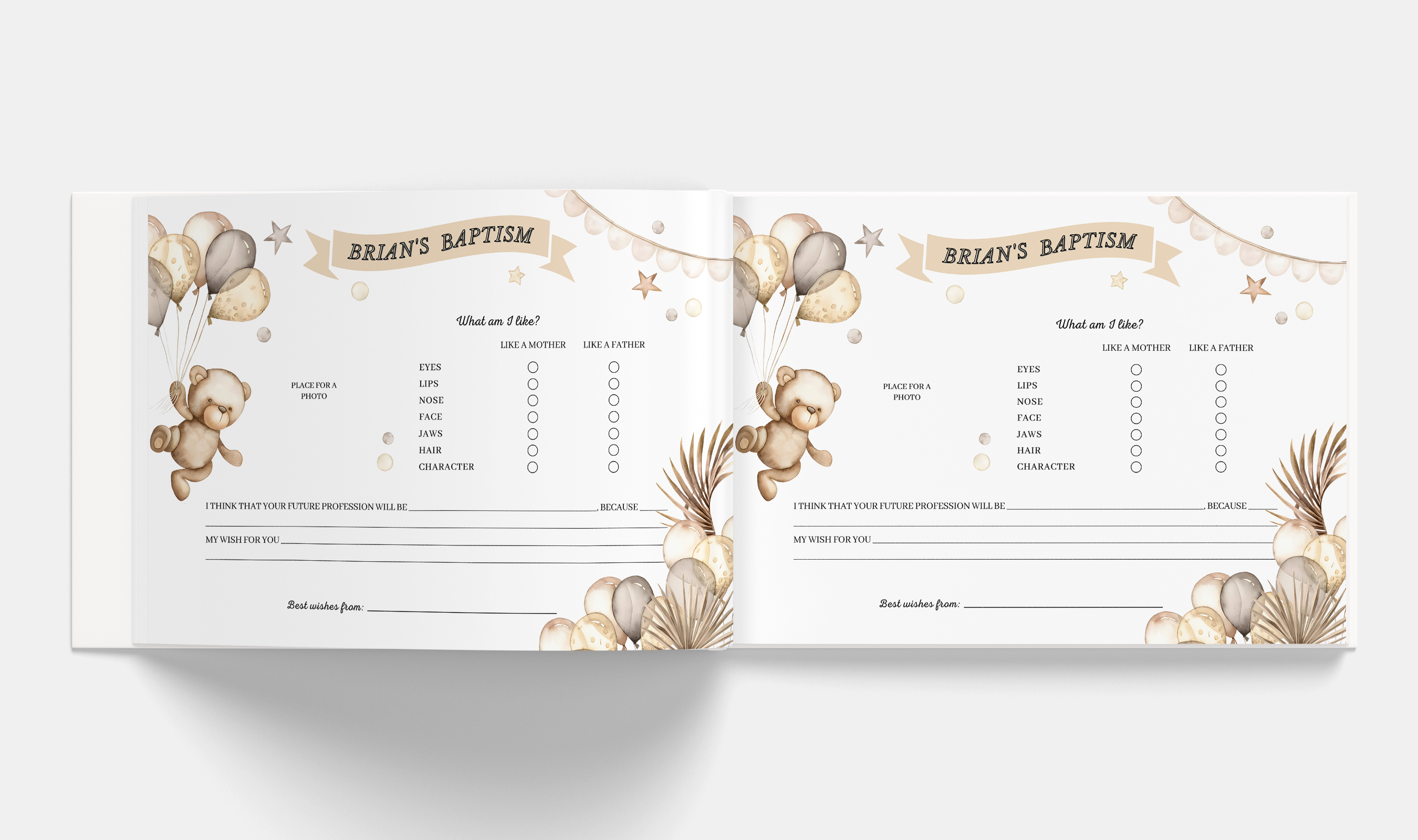 TEDDY BEAR Baptism Guestbook